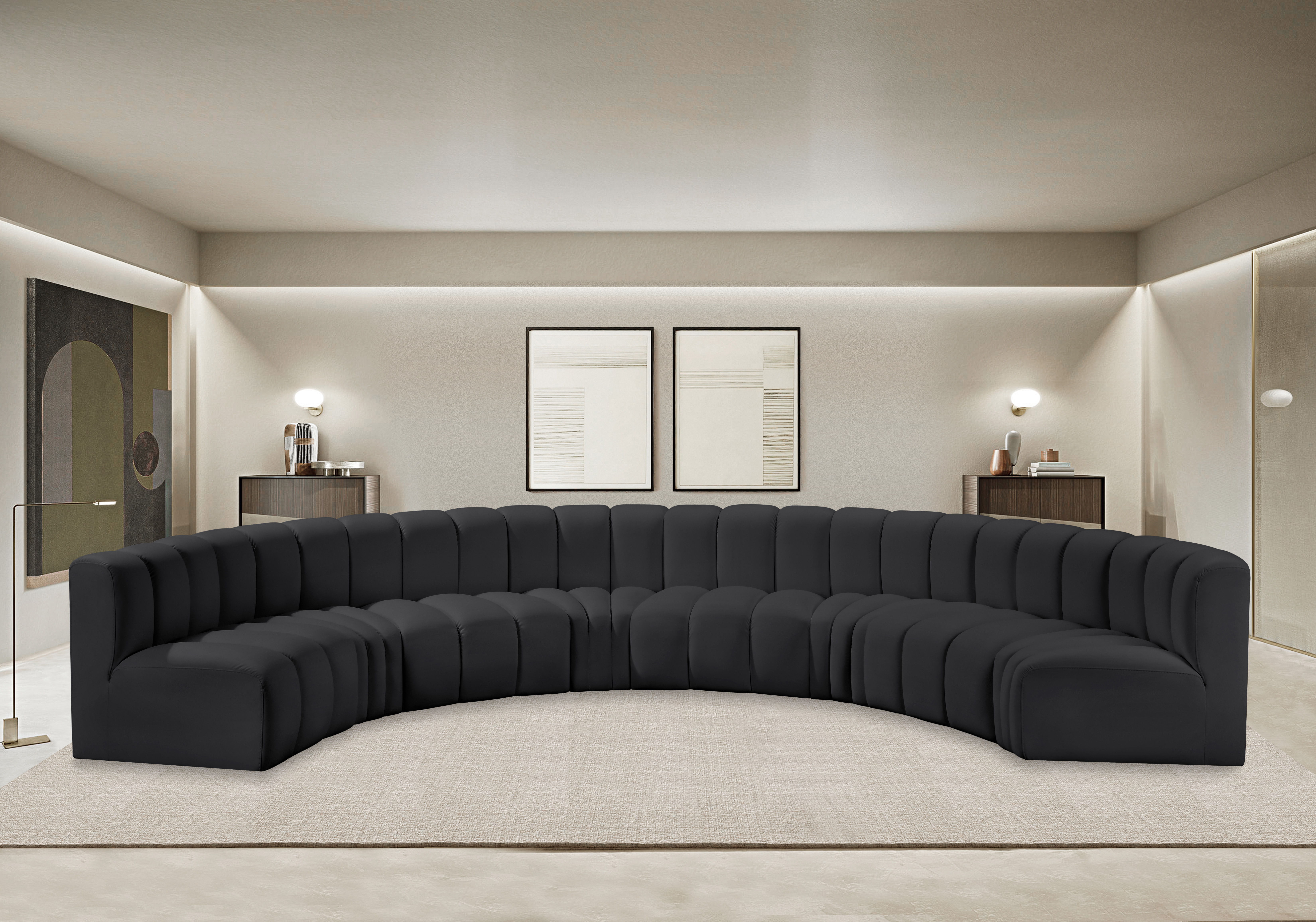 Arc - Faux Leather 8 Piece U-Shaped Modular Sofa - Black