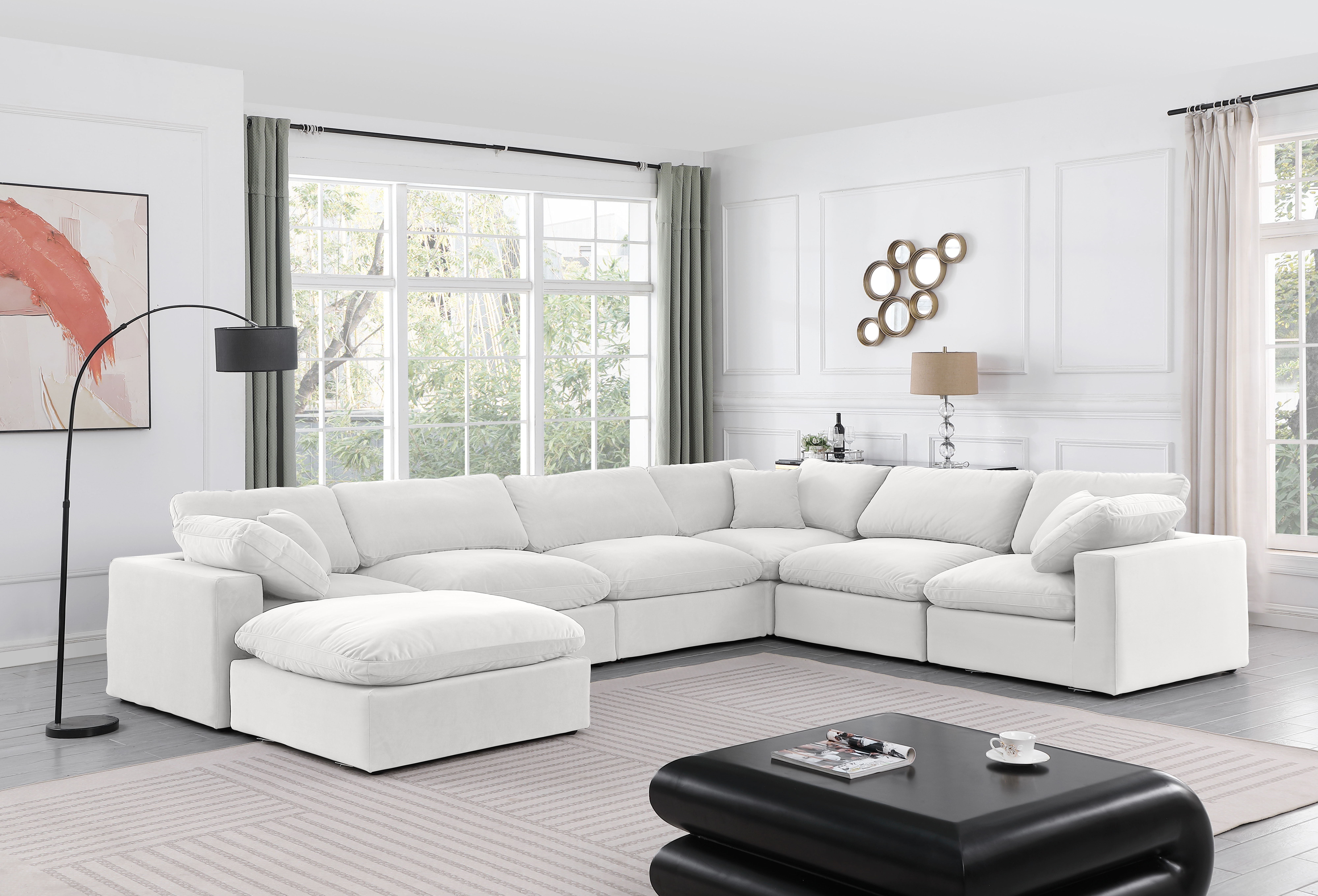 Comfy - 7 Piece Velvet Modular Sectional With Chaise - White