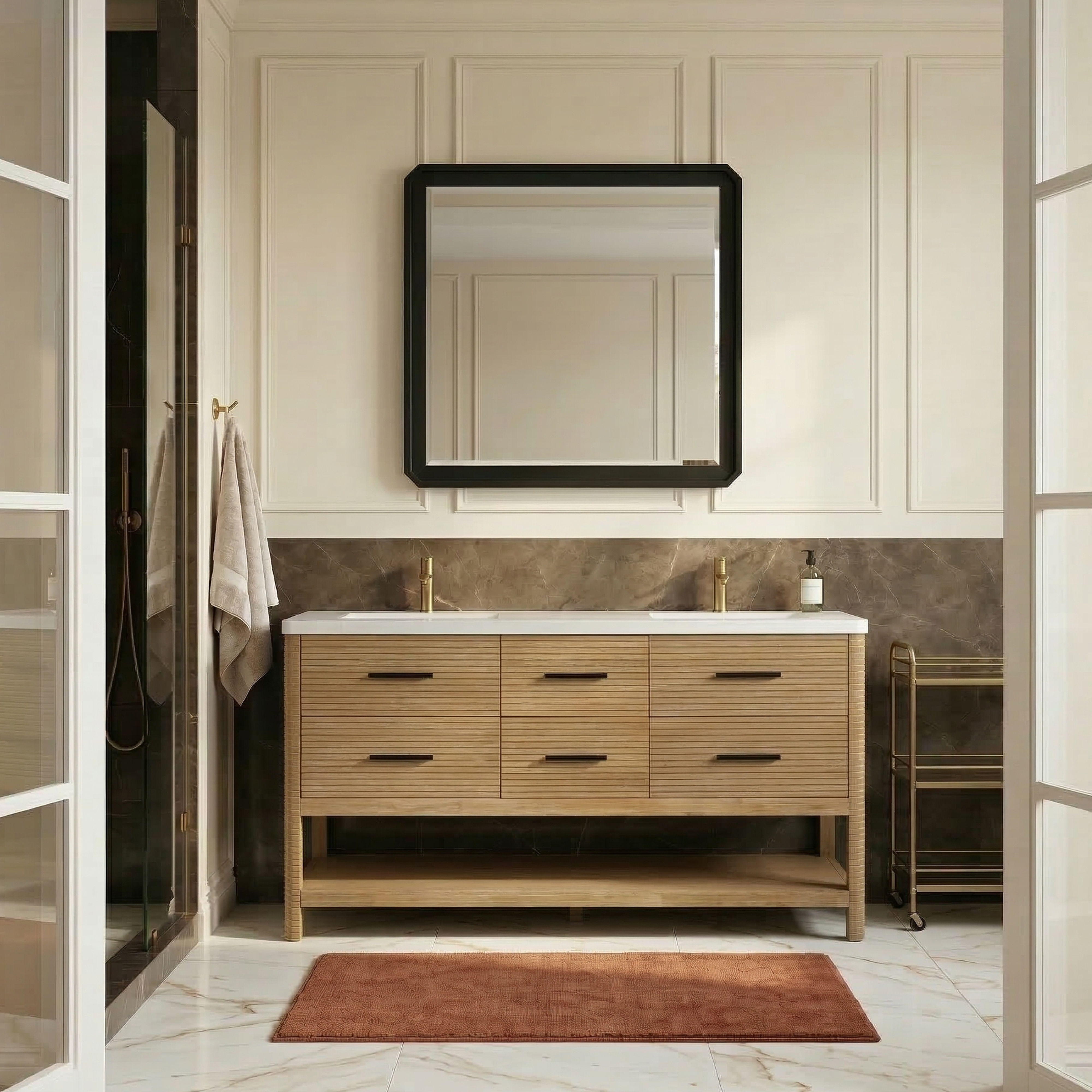 Oakwell - 72'' Bathroom Vanity - Natural / White