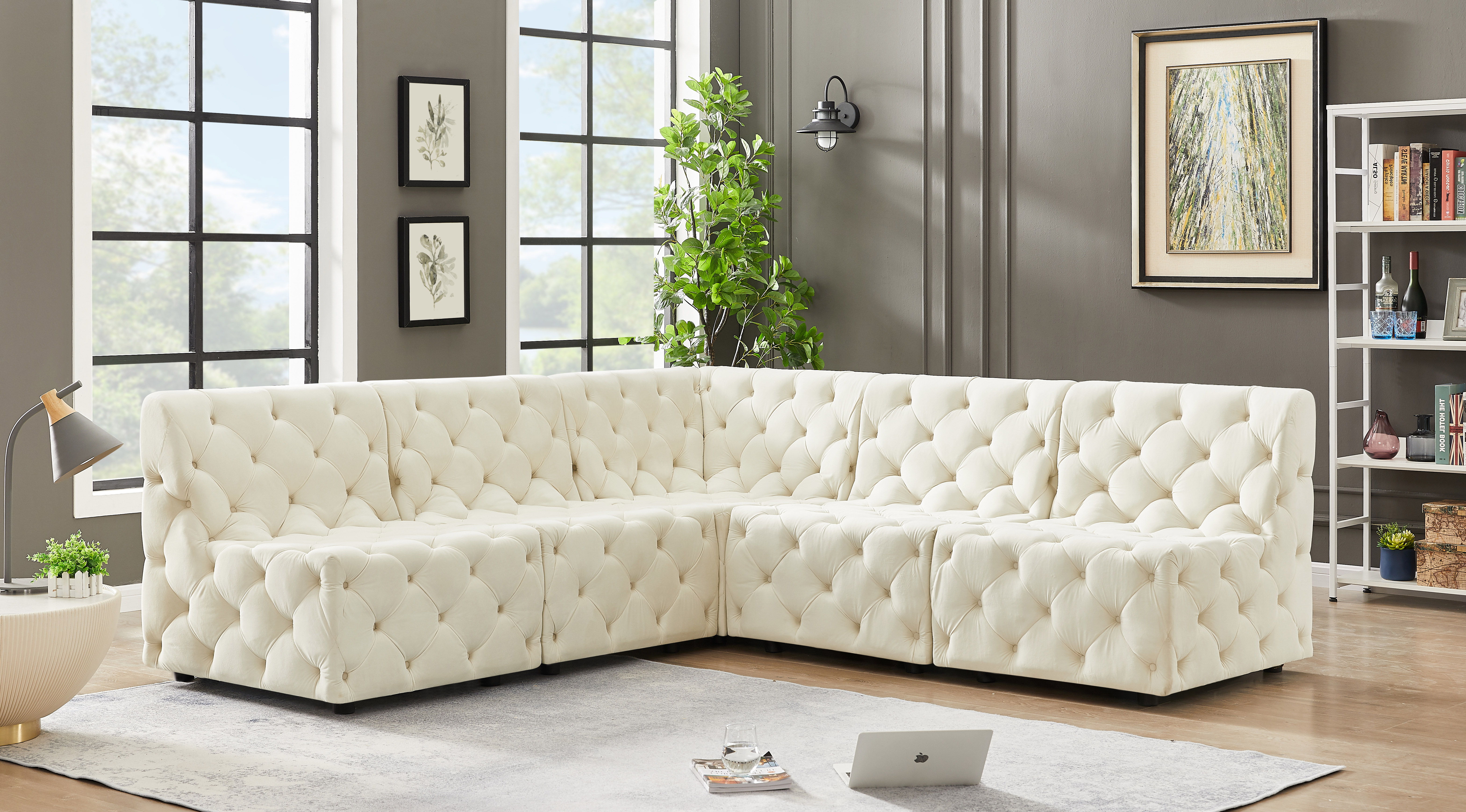 Tuft - 5 Piece Modular Corner Armless Sectional - Cream