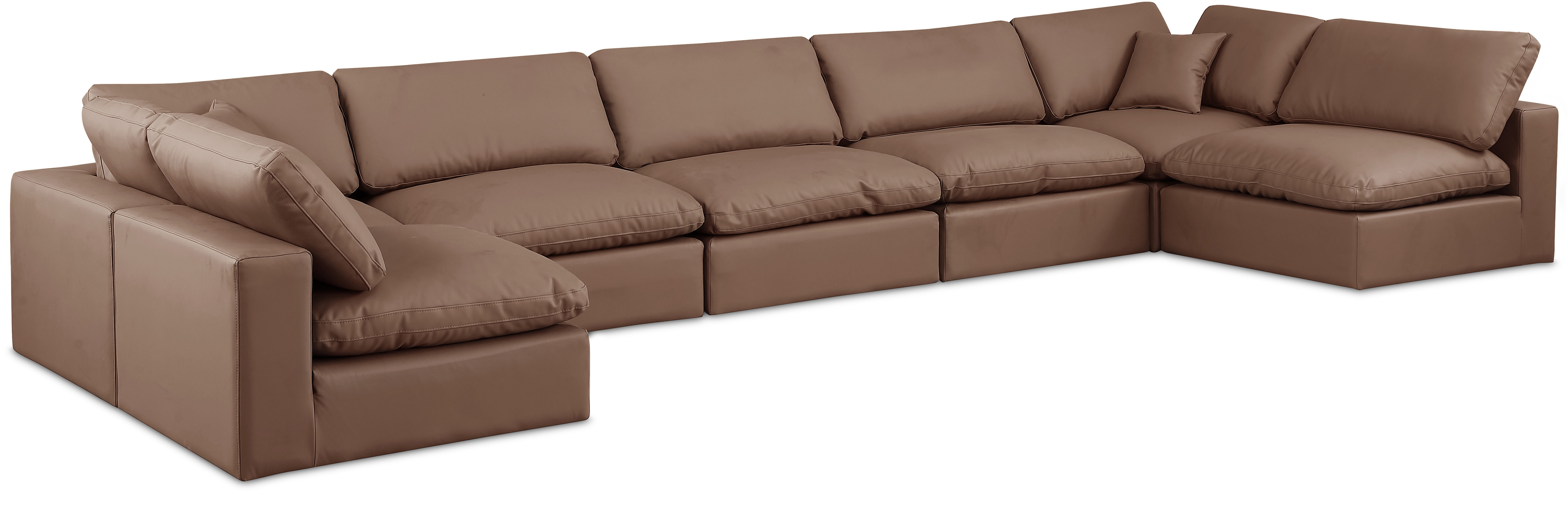 Comfy - 7 Piece Faux Leather Modular Armless Sectional - Brown