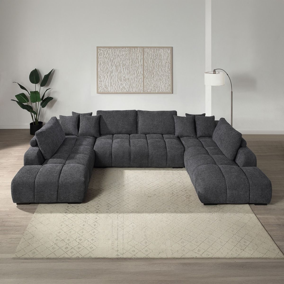 Chosen - Sectional Sofa With 6 Pillows - Gray Chenille, dark gray