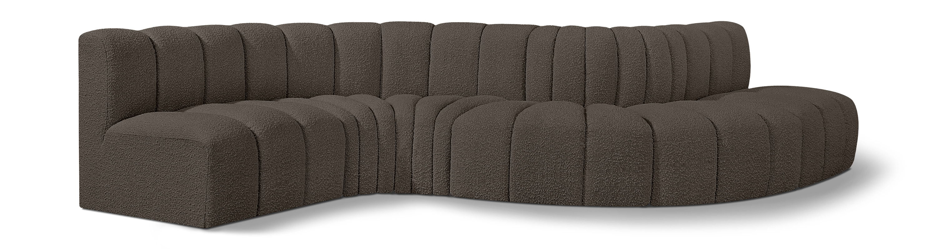 Arc - Boucle Fabric 6 Piece Curved Modular Sofa - Brown