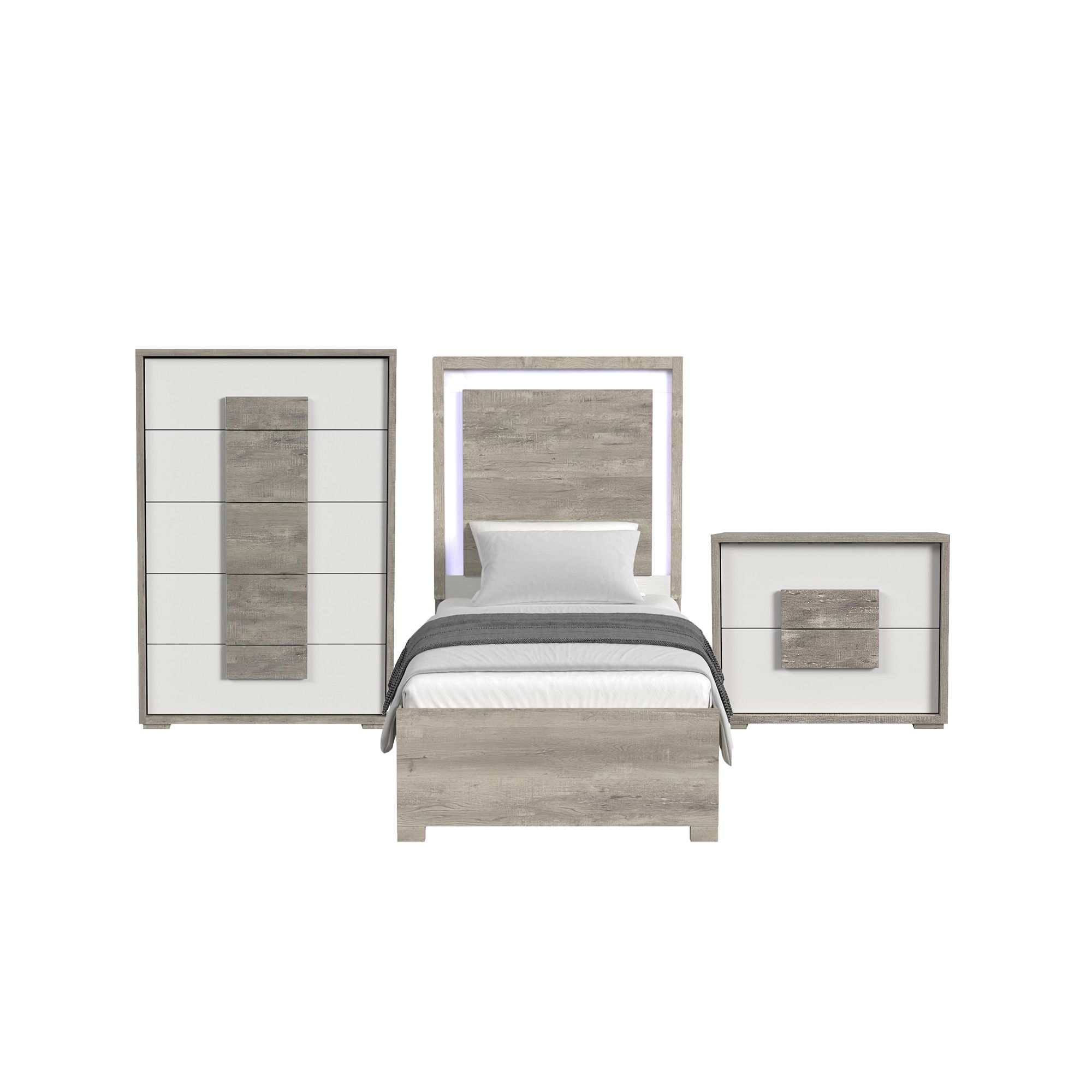 Twin · 3 Pc · Bedroom Set With LED