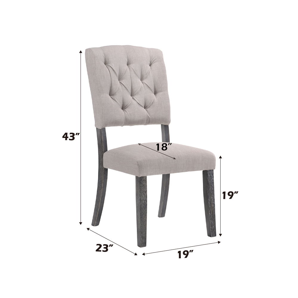 Bernard - Side Chair (Set of 2) - Beige Linen & Weathered Gray Oak, beige, view 2