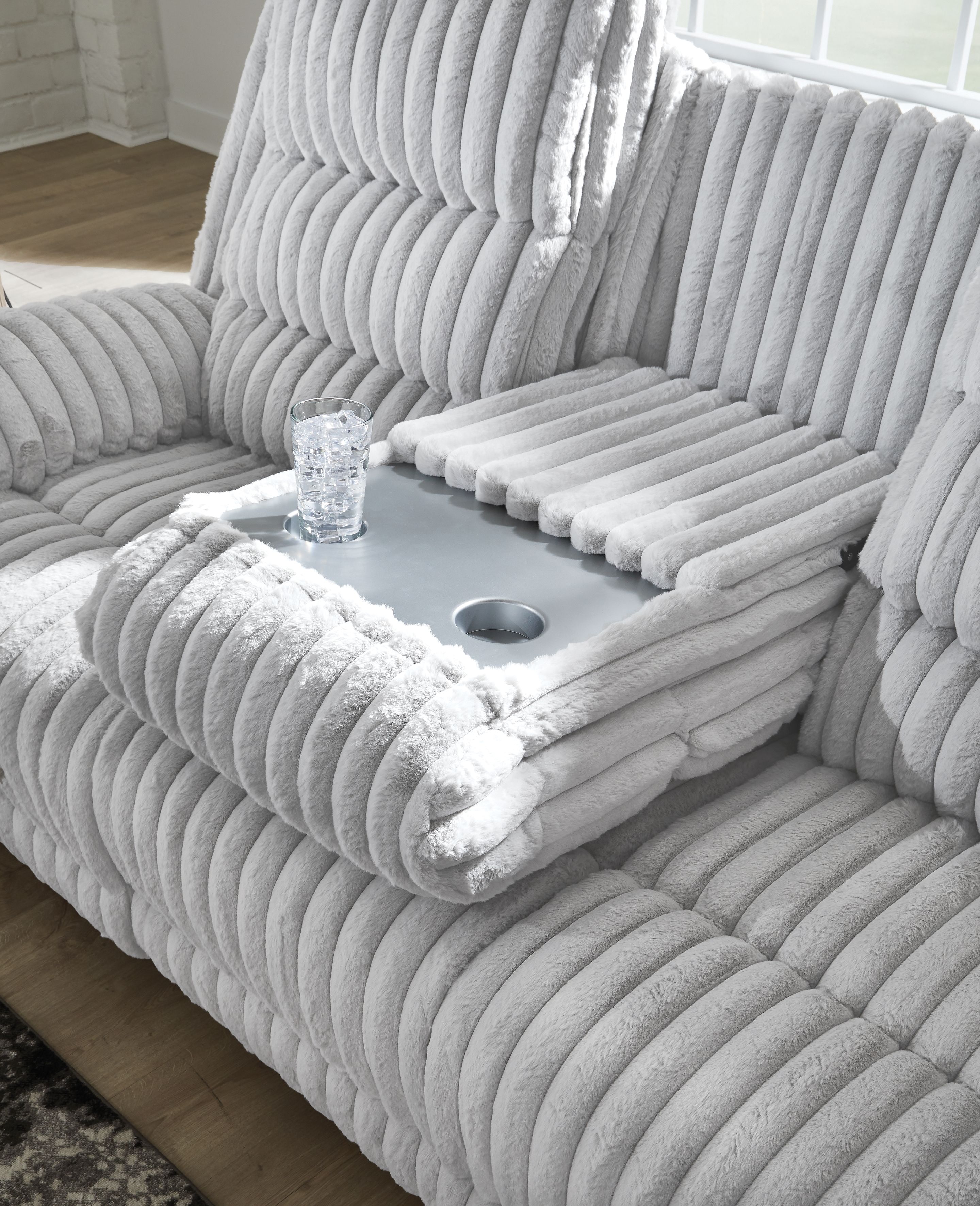 Ashley Furniture Rhines Falls - Reclining Power Sofa With Drop Down Table - Alloy - Image 7