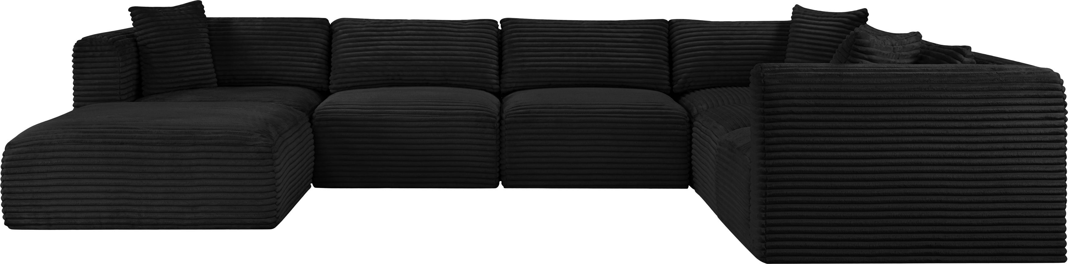 Shaggy - 7 Piece Modular U-Shaped Sectional With Ottoman - Black