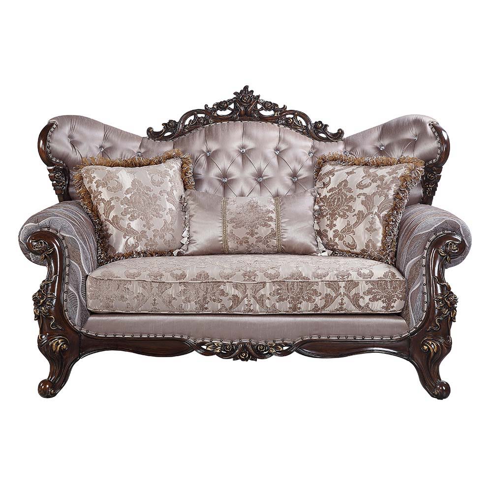 Benbek - Loveseat With 3 Pillows - Fabric & Antique Oak, beige, view 2