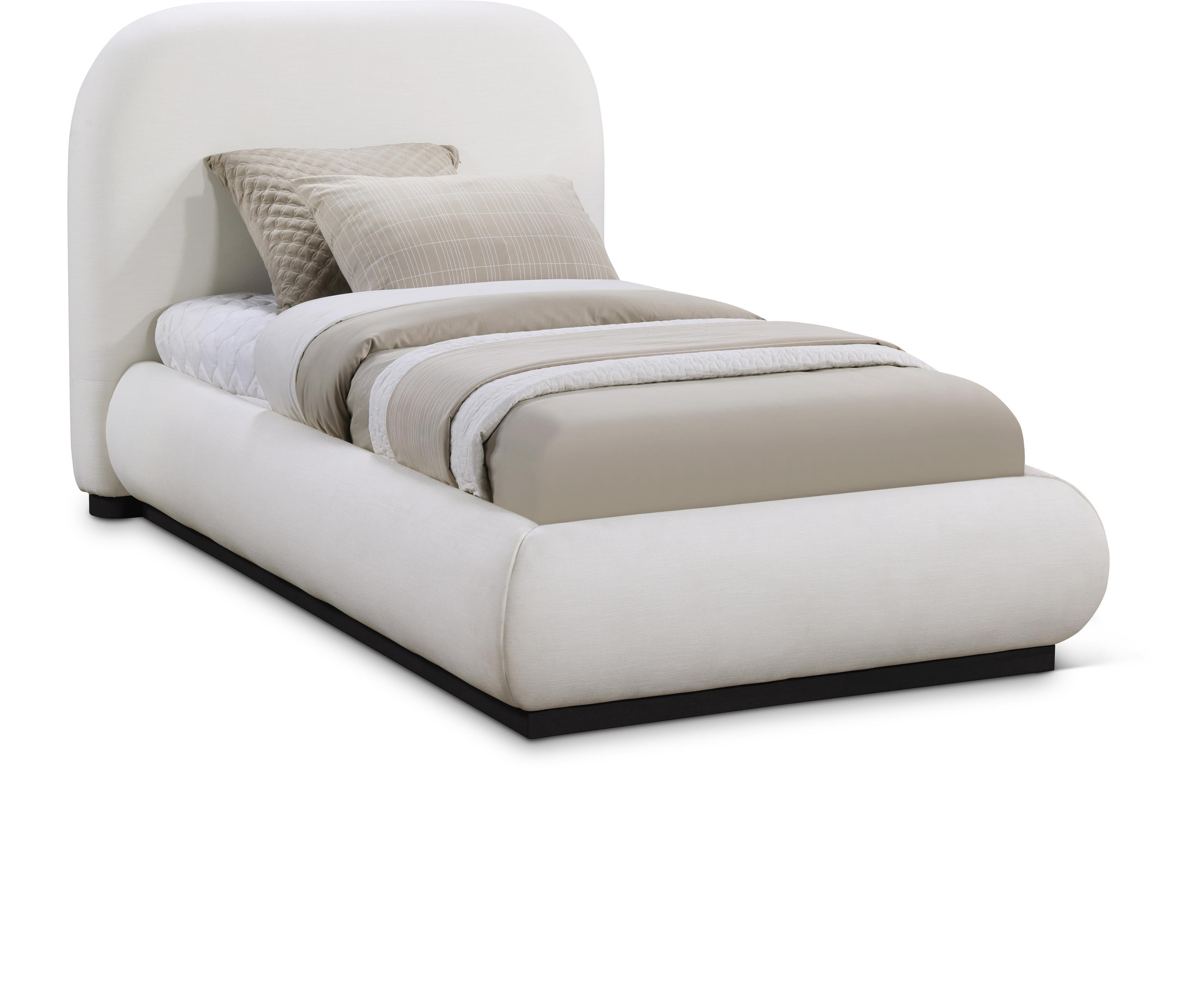 Vaughn - Linen Twin Bed With Black Base - Cream