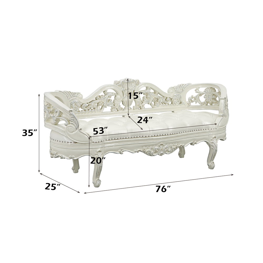 Adara - Bench - Pearl White Synthetic Leather & Antique White, beige, view 6