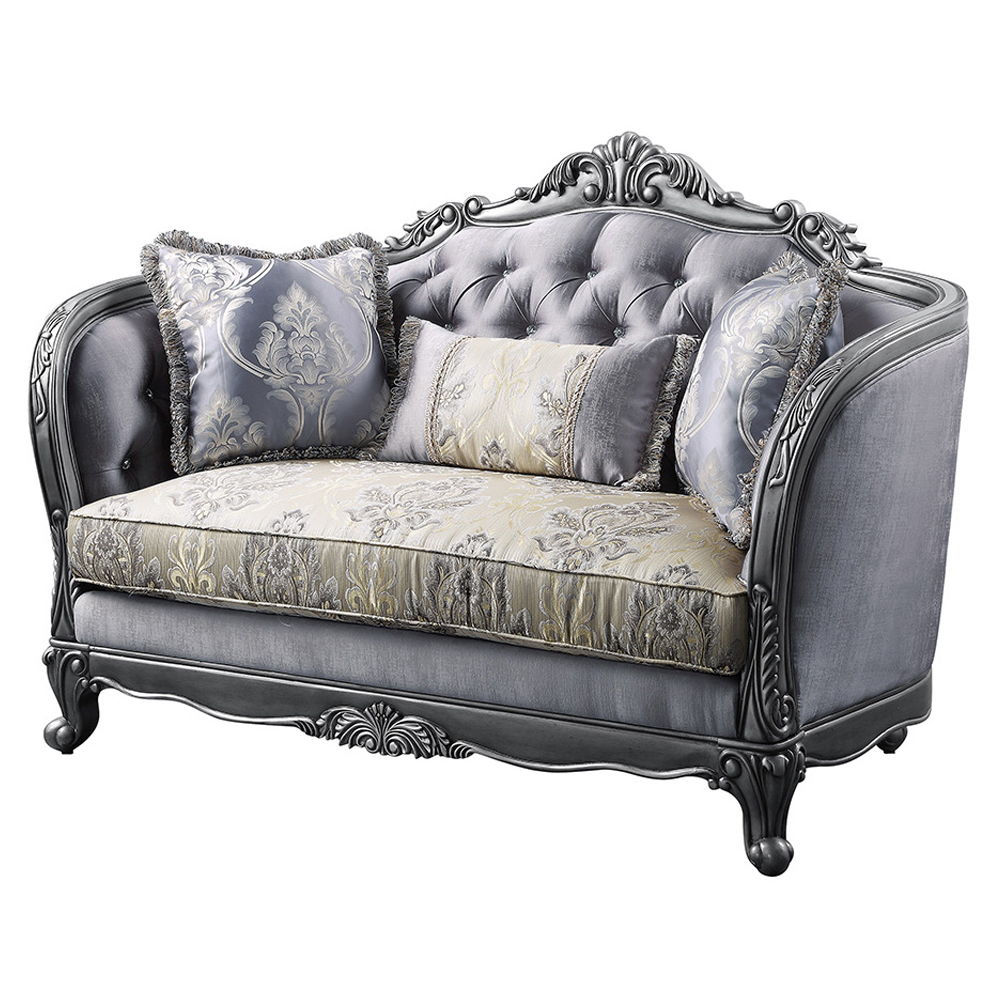 Ariadne - Loveseat With 3 Pillows - Fabric & Platinum, silver, view 2