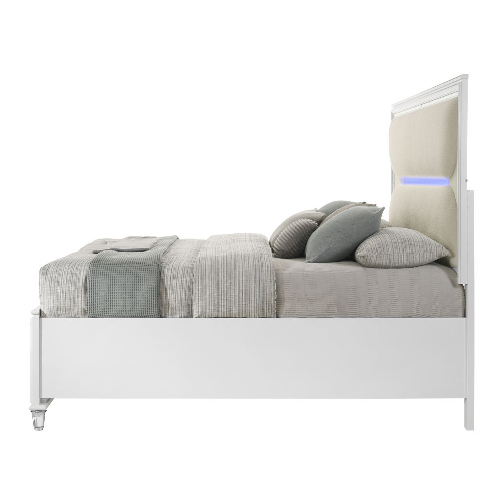 Tarian - Queen Bed With LED & Storage - White Boucle & Pearl White, white, view 3
