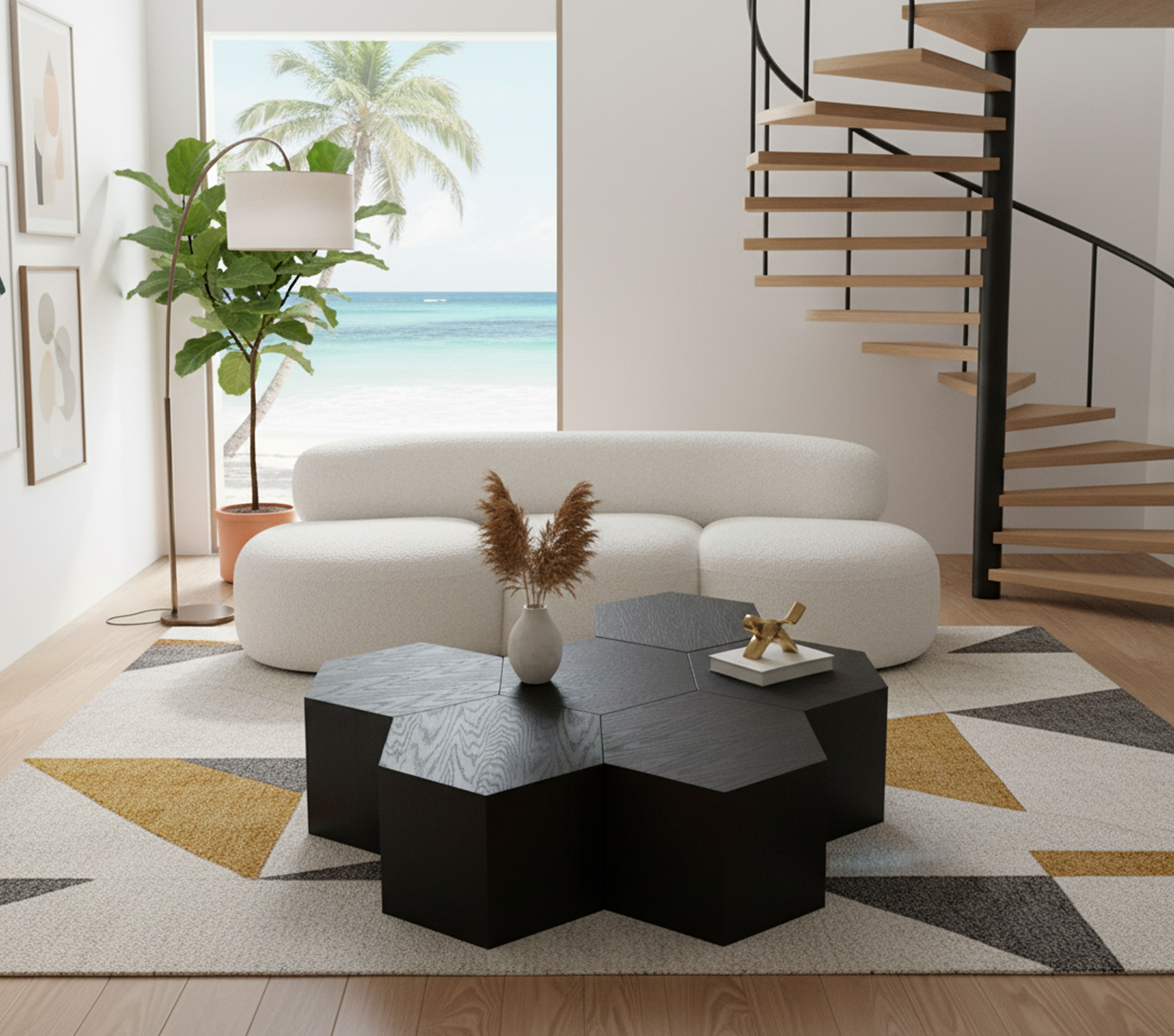 Eternal - 7 Piece Oak Wood Modular Coffee Table - Black