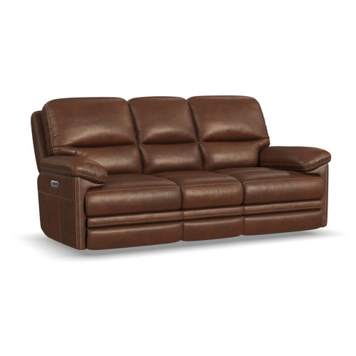 David - Power Reclining Sofa With Power Headrests & Lumbar - Pecan, dark brown