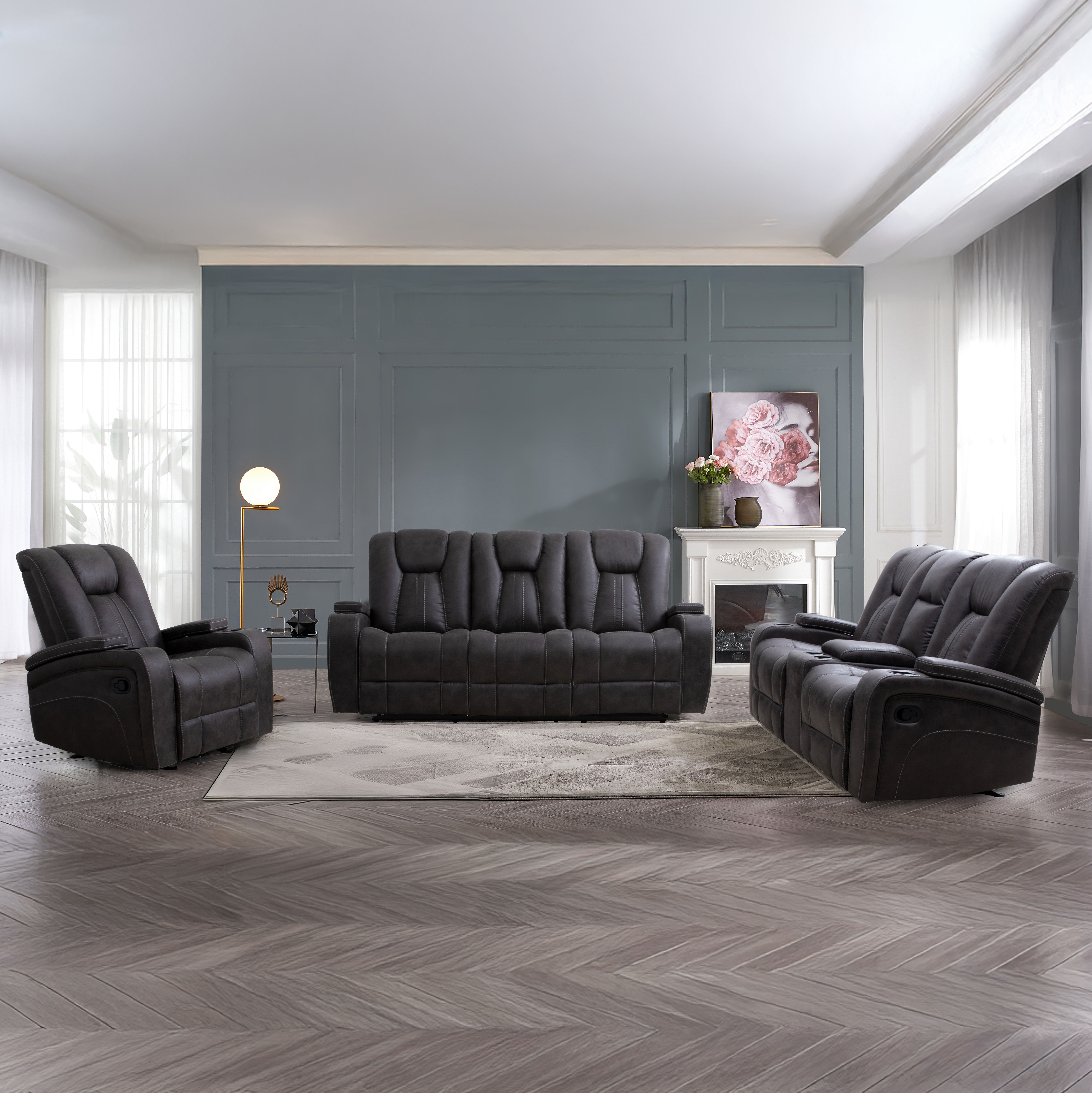 Marlow - 3 Piece Manual Reclining Set - Charcoal