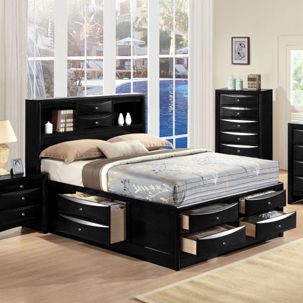 Ireland - Queen Bed With Storage - Black, black