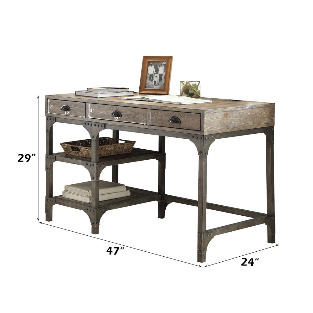 Gorden - Writing Desk - Weathered Oak & Antique Silver, dark brown, view 4