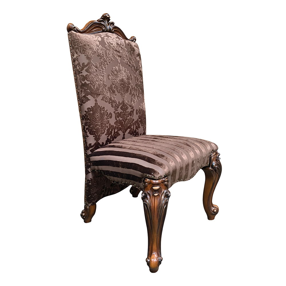 Versailles - Side Chair (Set of 2) - Two Tone Light Brown Synthetic Leather /Fabric & Cherry Oak, dark brown