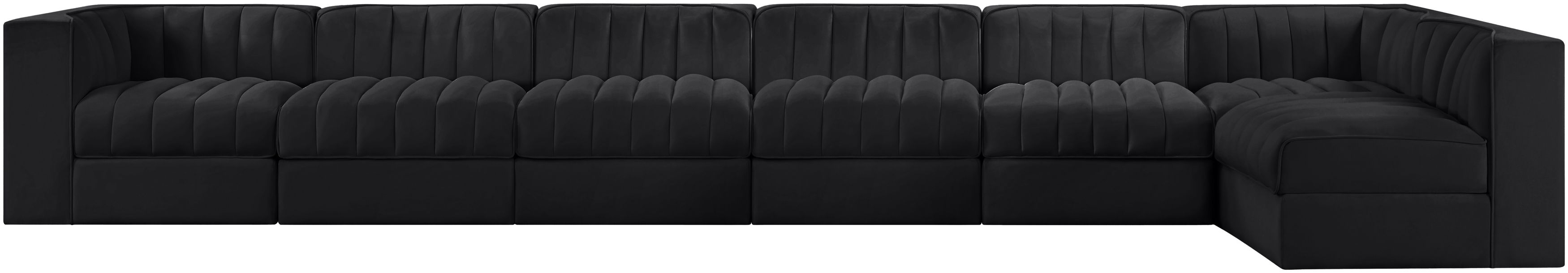 Rummi - Velvet Performance Fabric Upholstered 7 Piece Modular Sectional, L-Shaped (Right) - Black