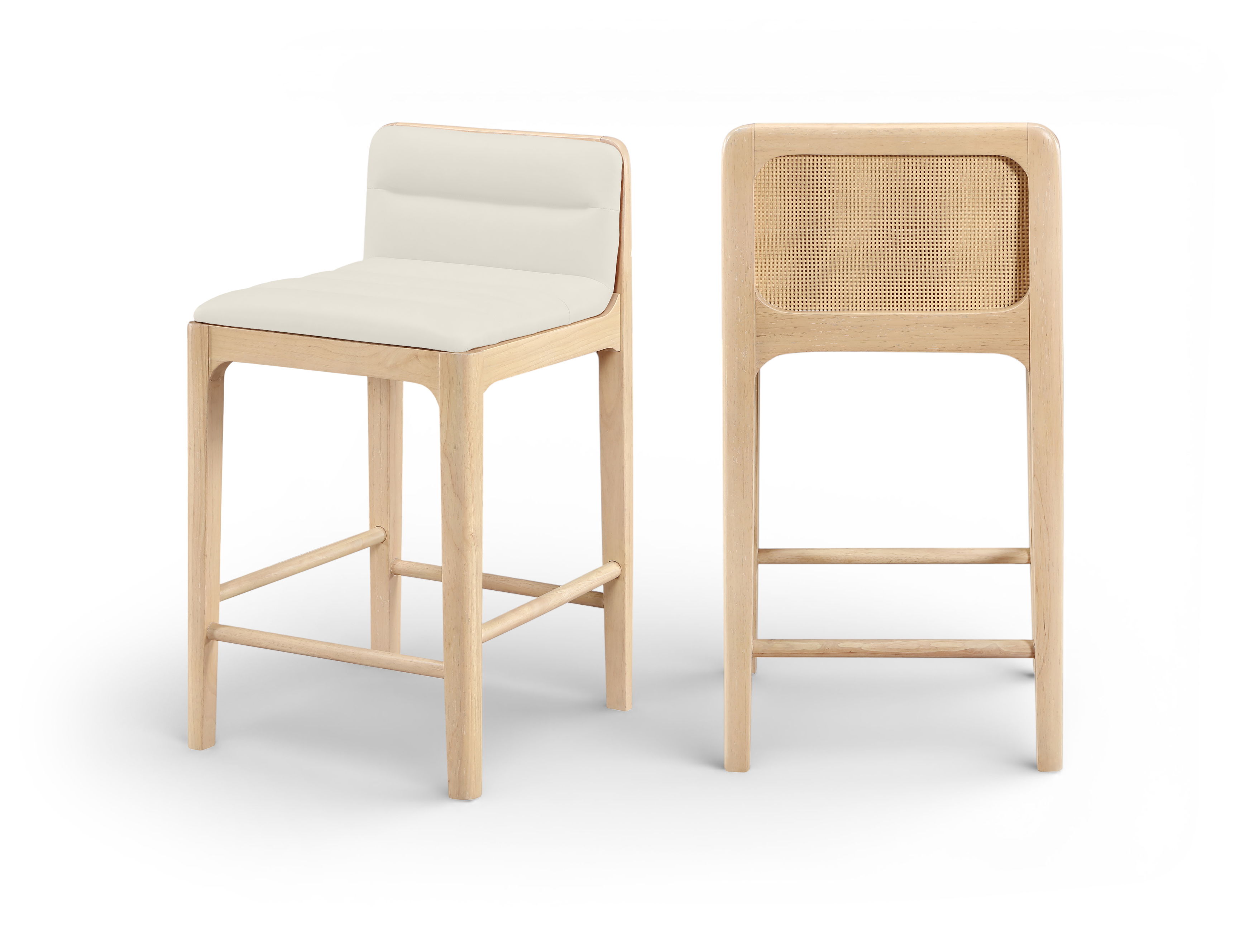 Ellis - Vegan Leather Upholstered Counter Stool (Set of 2) - Cream / Natural