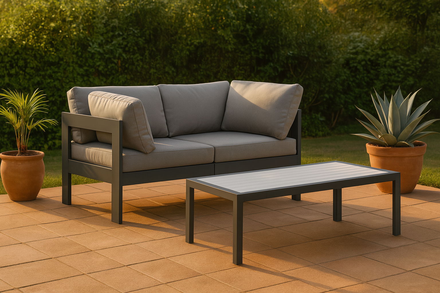 Nizuc - Outdoor Patio 2 Piece Modular Sofa With Gray Frame - Gray