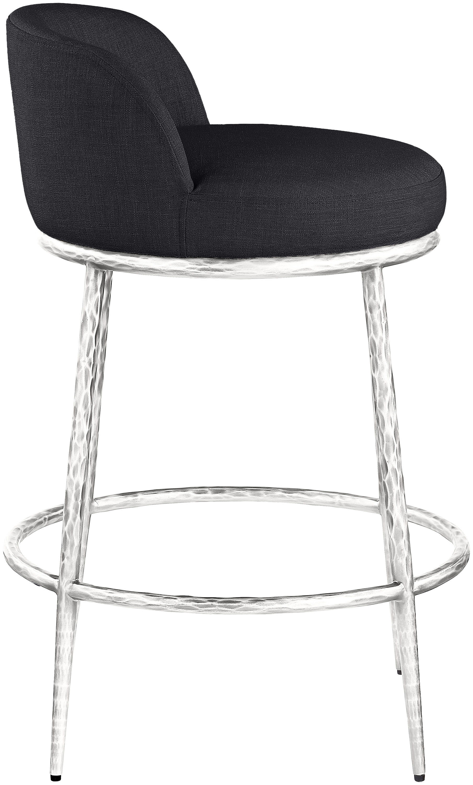 Ferro - Linen Textured Performance Fabric Upholstered Counter Stool - Black / Brushed Silver