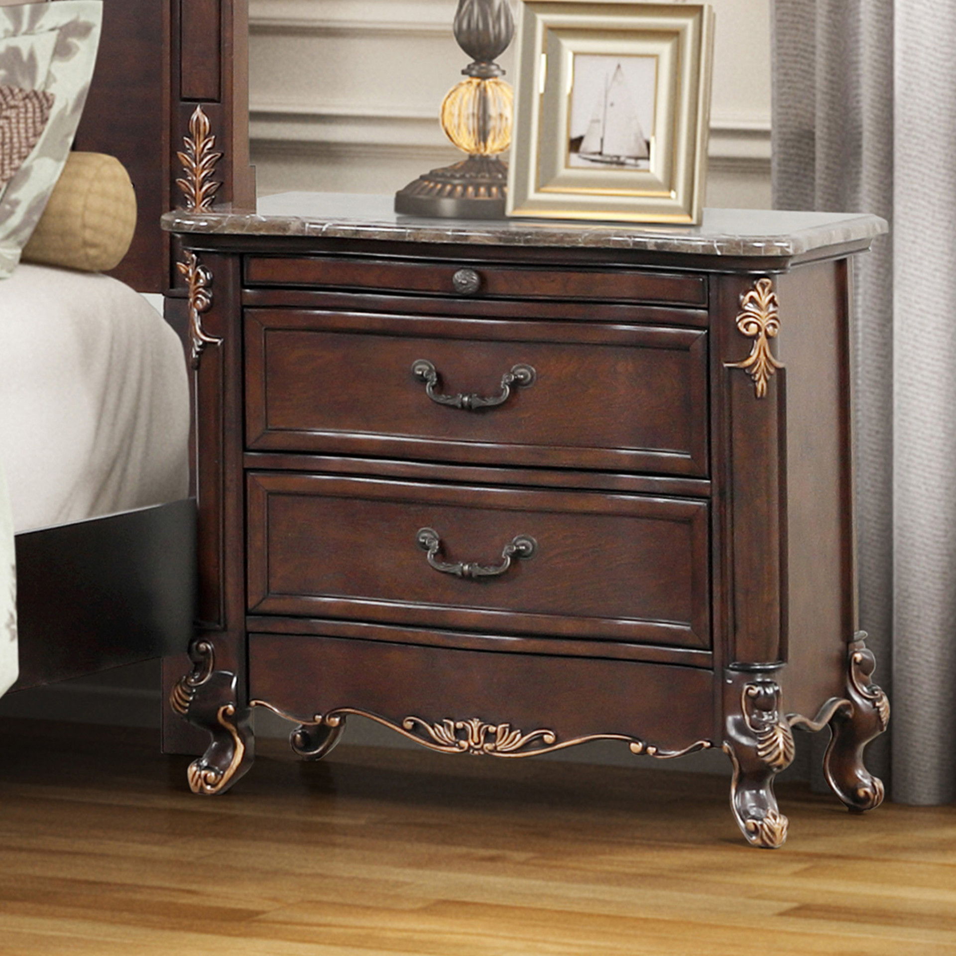 Constantine - Nightstand With Marble Top - Cherry, dark brown