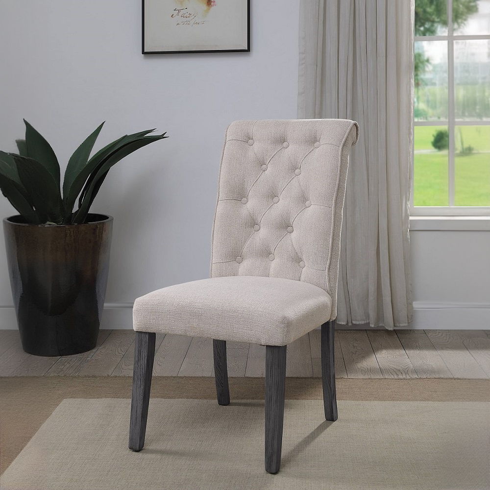 Yabeina - Side Chair (Set of 2) - Beige Linen & Gray, beige