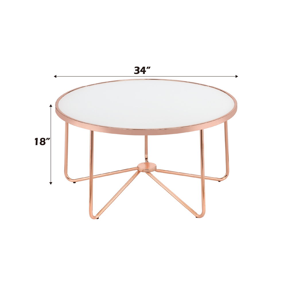 Alivia - Coffee Table - Frosted Glass & Rose Gold, white, view 3