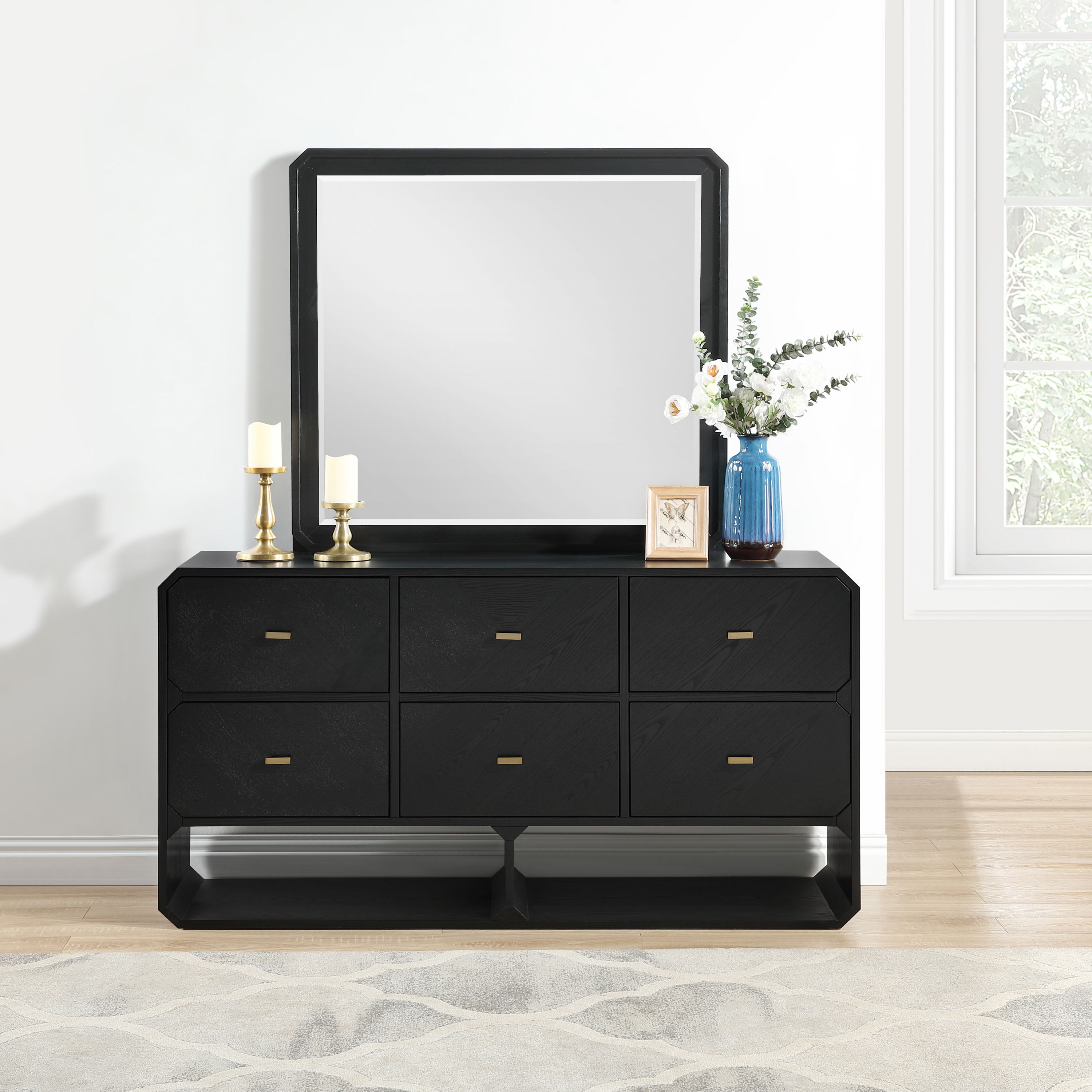 Parker - Rubberwood Mirror - Black