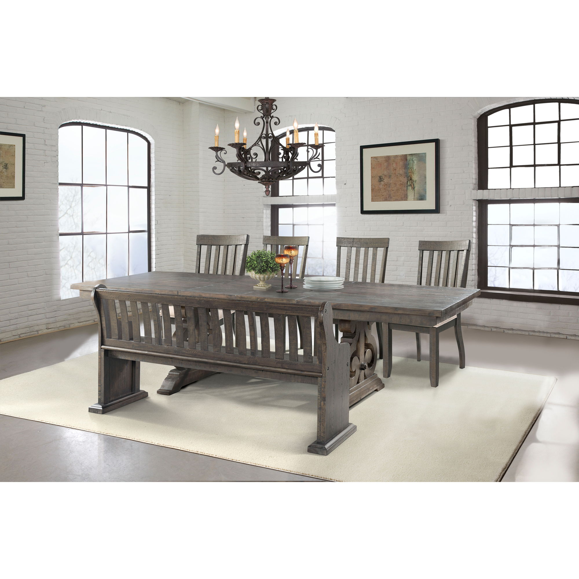 6 Pc · Table, Four Side Chairs And Pew Bench