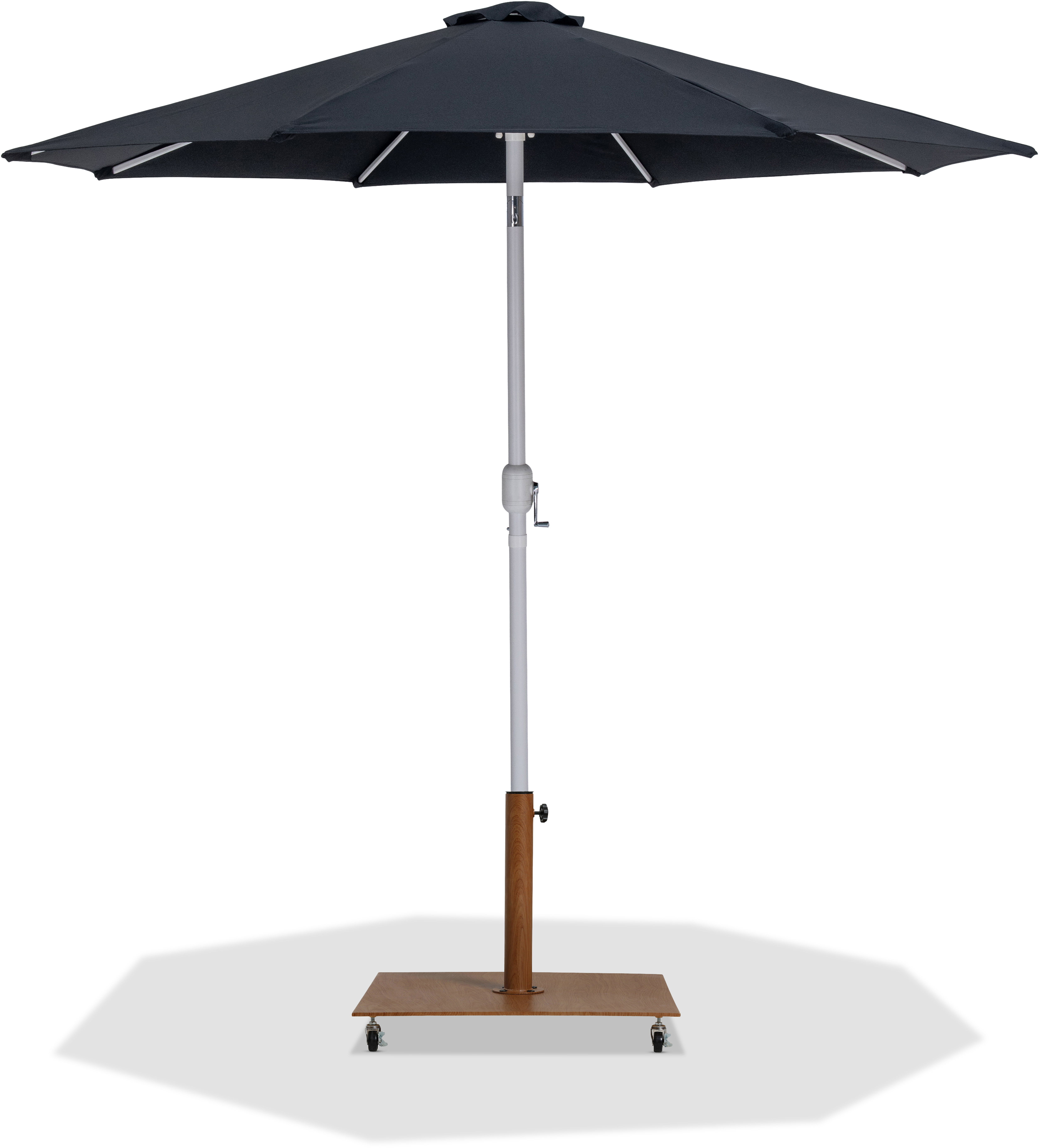Fiji - Aluminum Patio Umbrella With Square Teak And White Base - Black