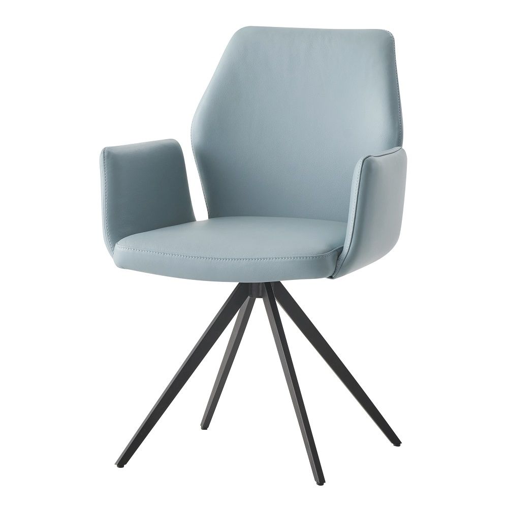 Segismunda - Arm Chair With Swivel - Light Blue Leather & Black, light blue