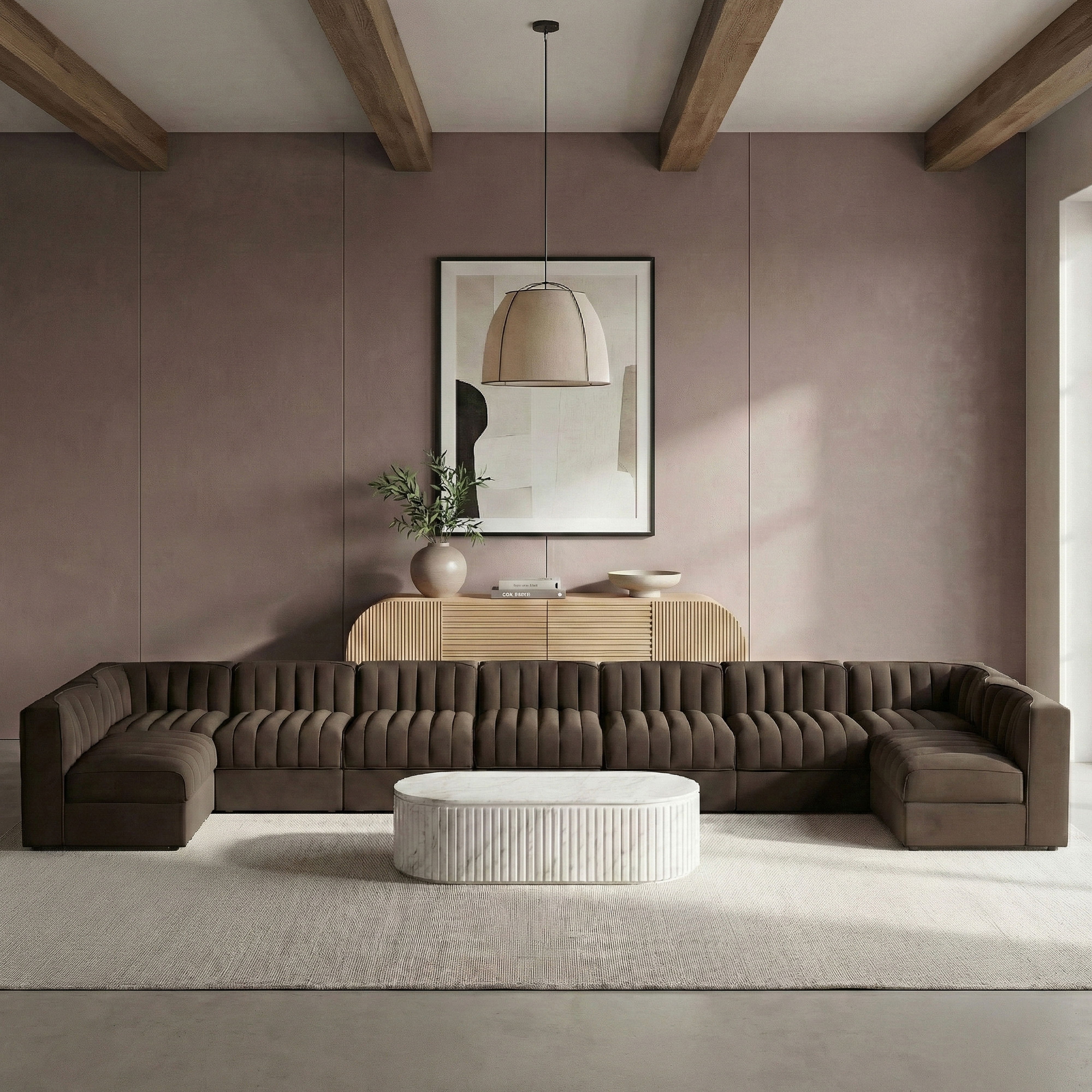 Rummi - Armless Velvet Performance Fabric Upholstered 9 Piece Modular Sectional - Brown