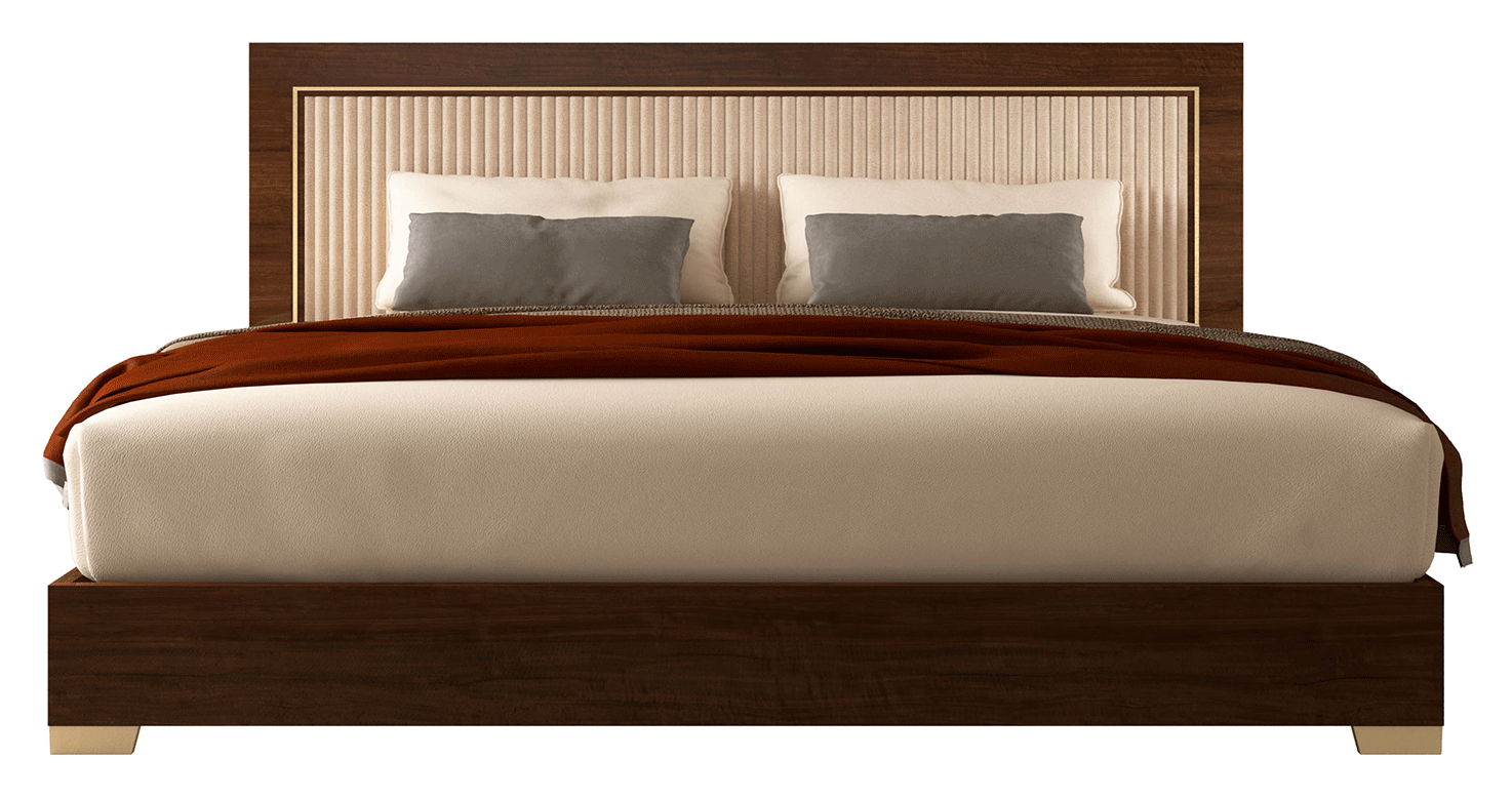 Eva - Upholstered King Size Bed - Dark Brown / Beige