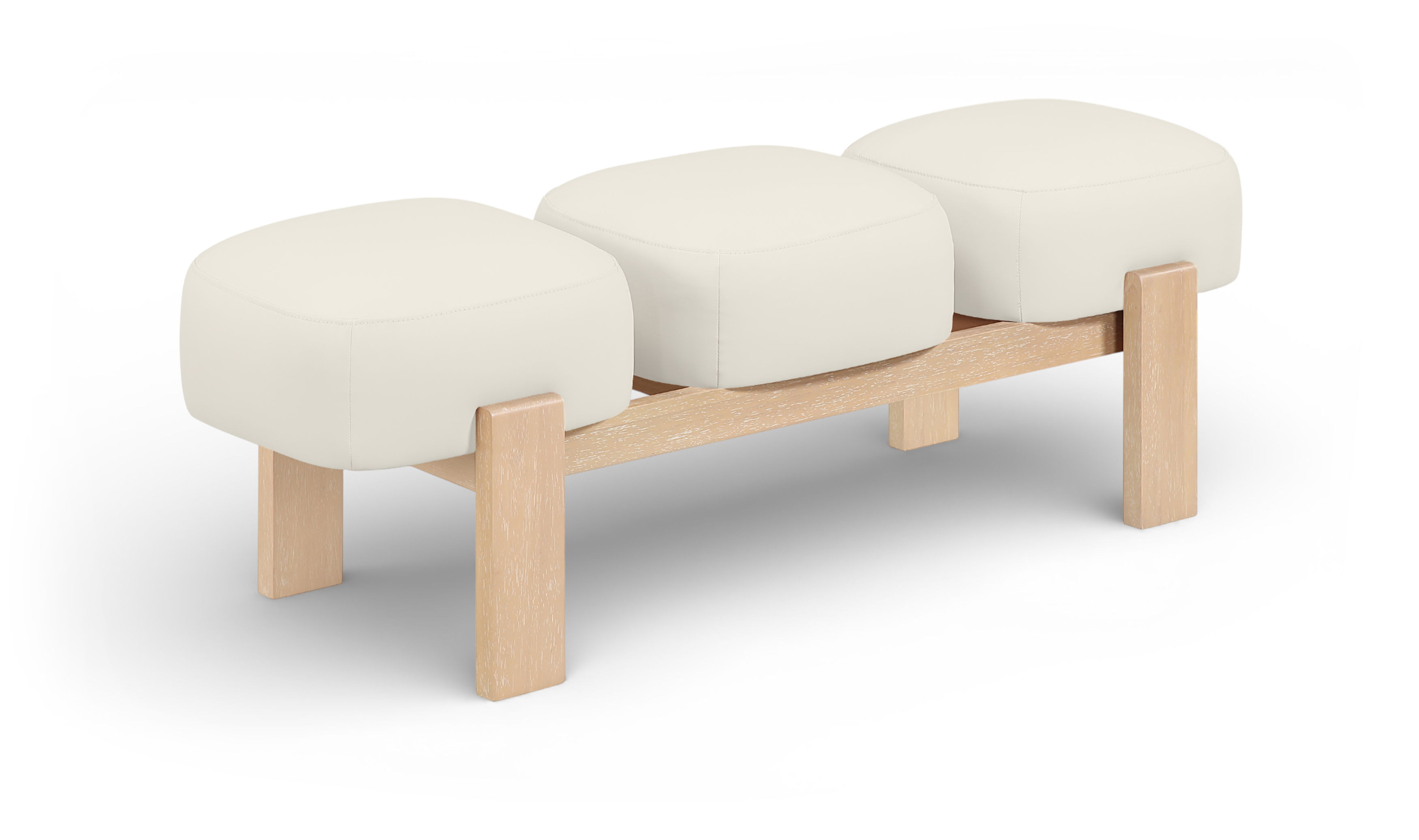 Woodcrest - Vegan Leather Upholstered Bench - Cream / Painted Natural