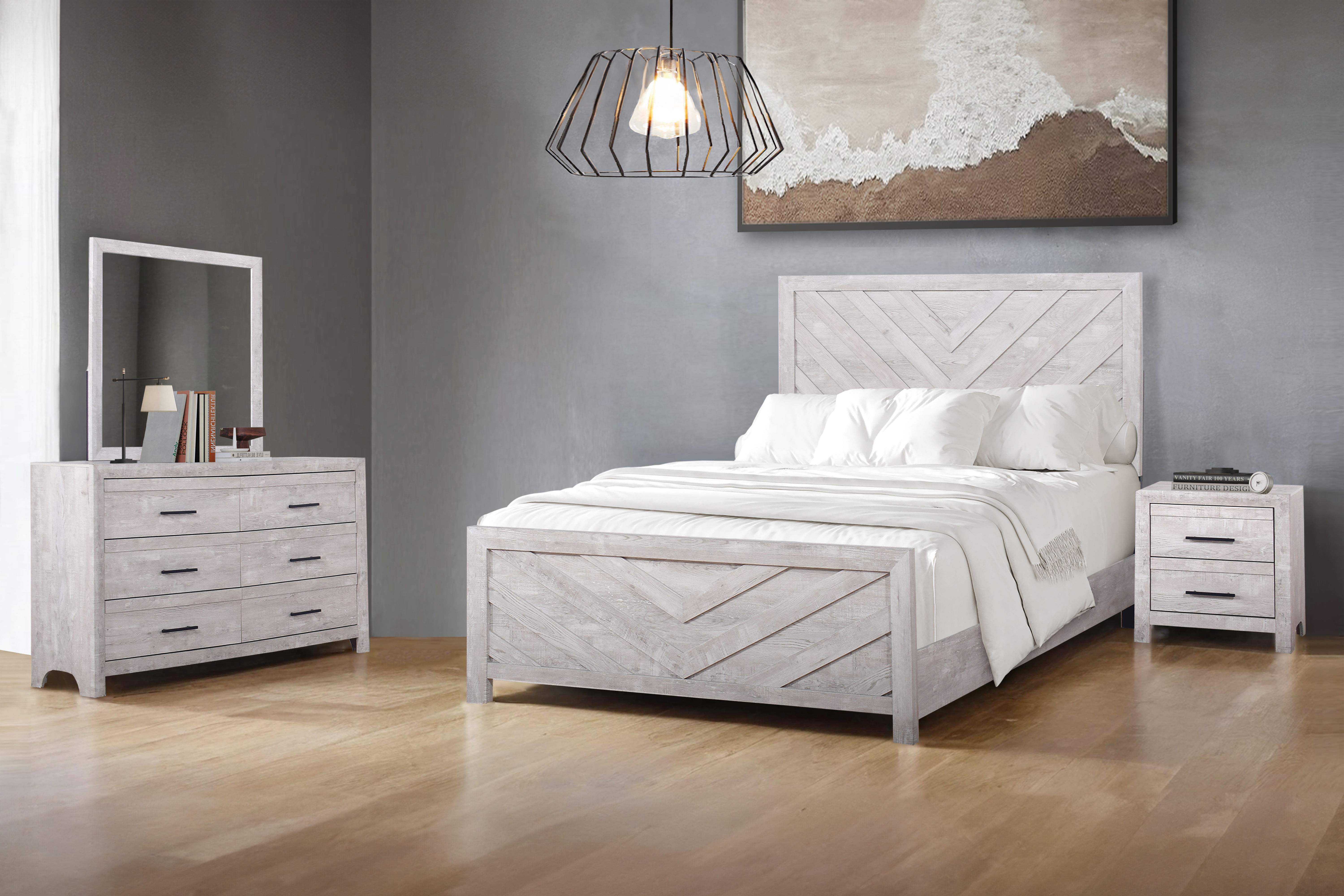 Biscayne - 5/0 Queen 4 Piece Bedroom Set (Bed, Dresser, Mirror, Nightstand) - Gray