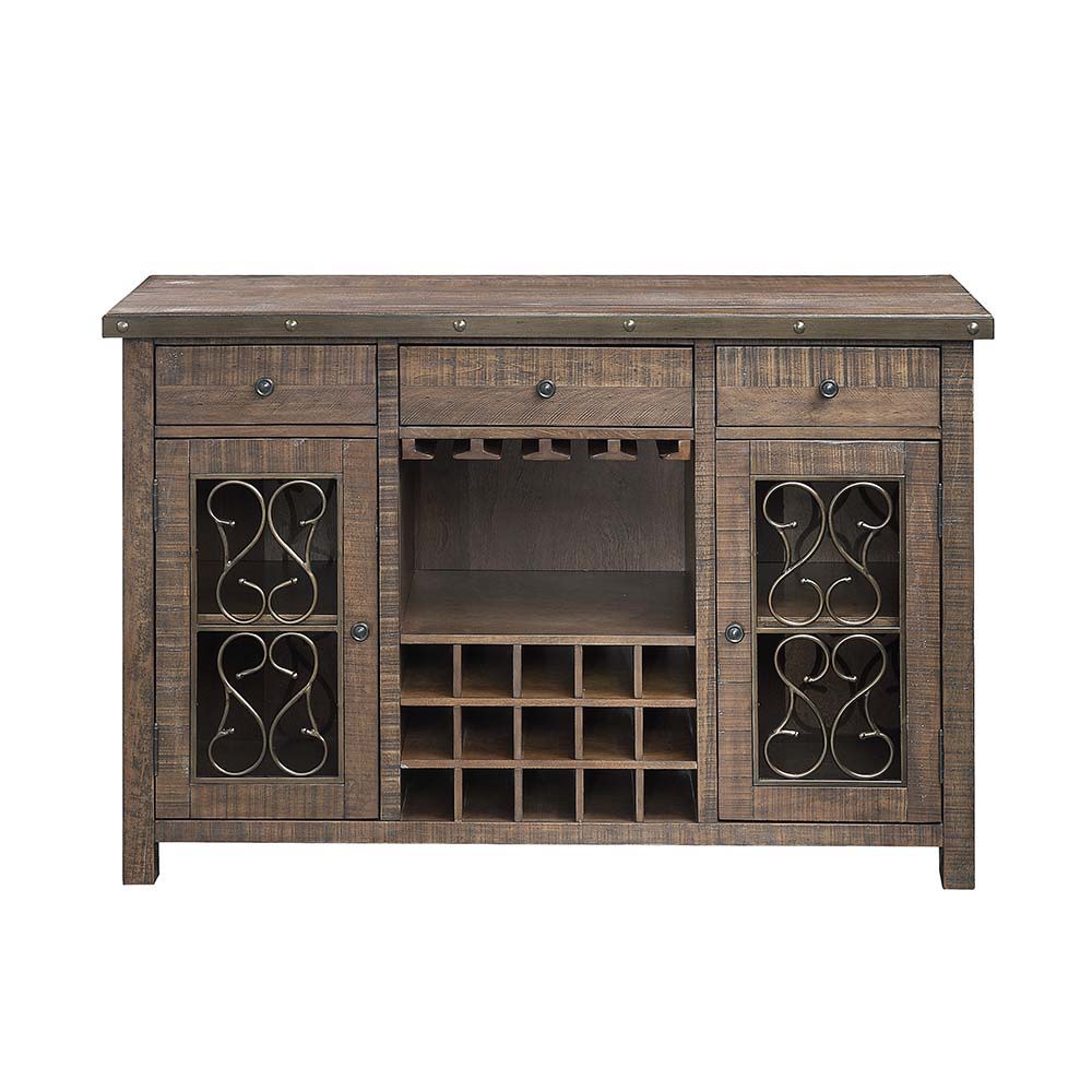 Raphaela - Server With Cup Holder & Wine Rack - Weathered Cherry, dark brown, view 5