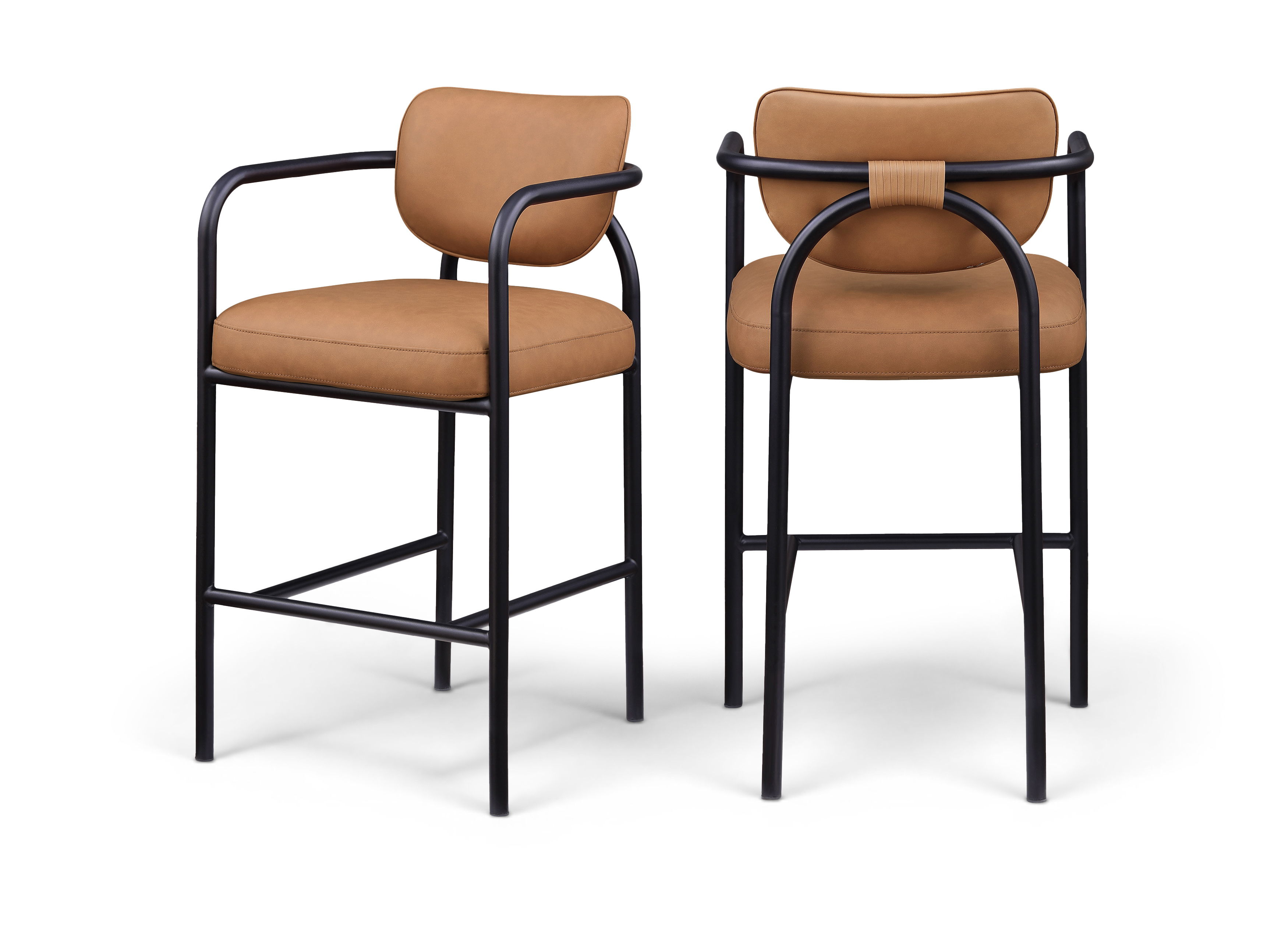 Serava - Vegan Leather Upholstered Bar Stool - Cognac