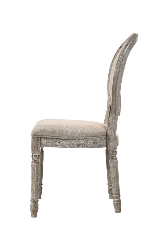 Faustine - Side Chair (Set of 2) - Tan Fabric & Salvaged Light Oak, beige, view 3
