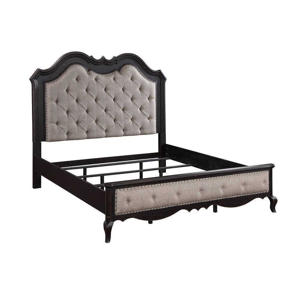 Chelmsford - Queen Bed - Beige Fabric & Antique Black, black, view 2