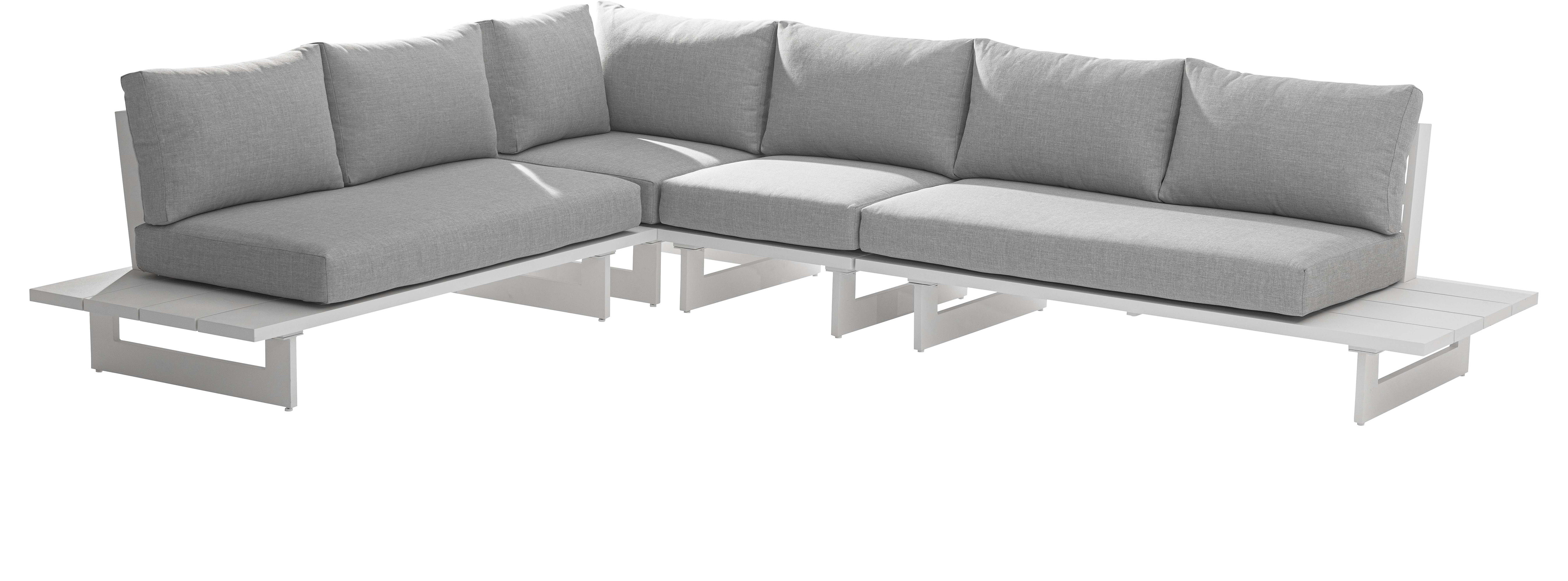Maldives - 4 Piece Water Resistant Outdoor Patio Modular Left Arm Facing Sectional With White Base - Gray