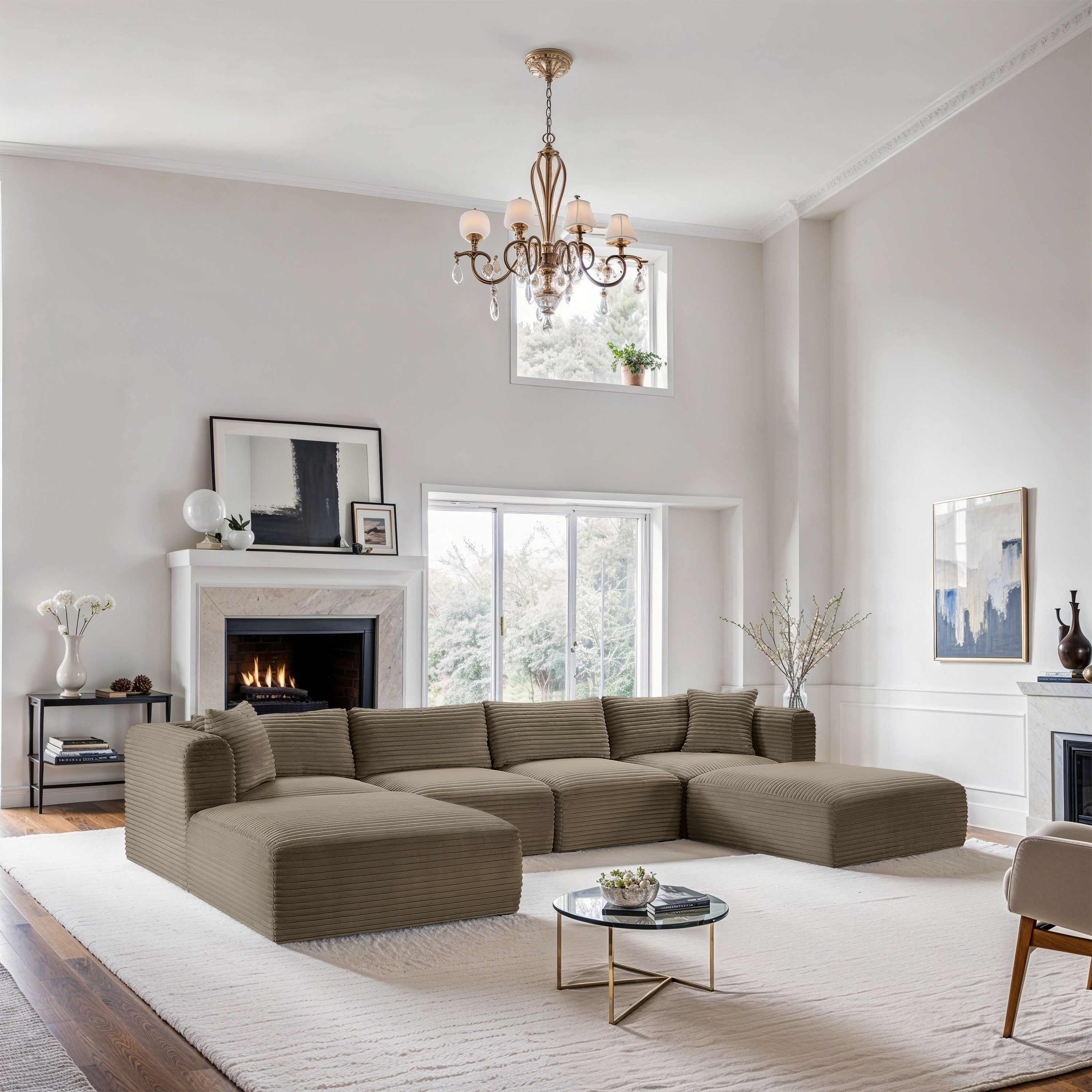 Shaggy - 6 Piece Modular Sectional With 2 Ottomans - Taupe