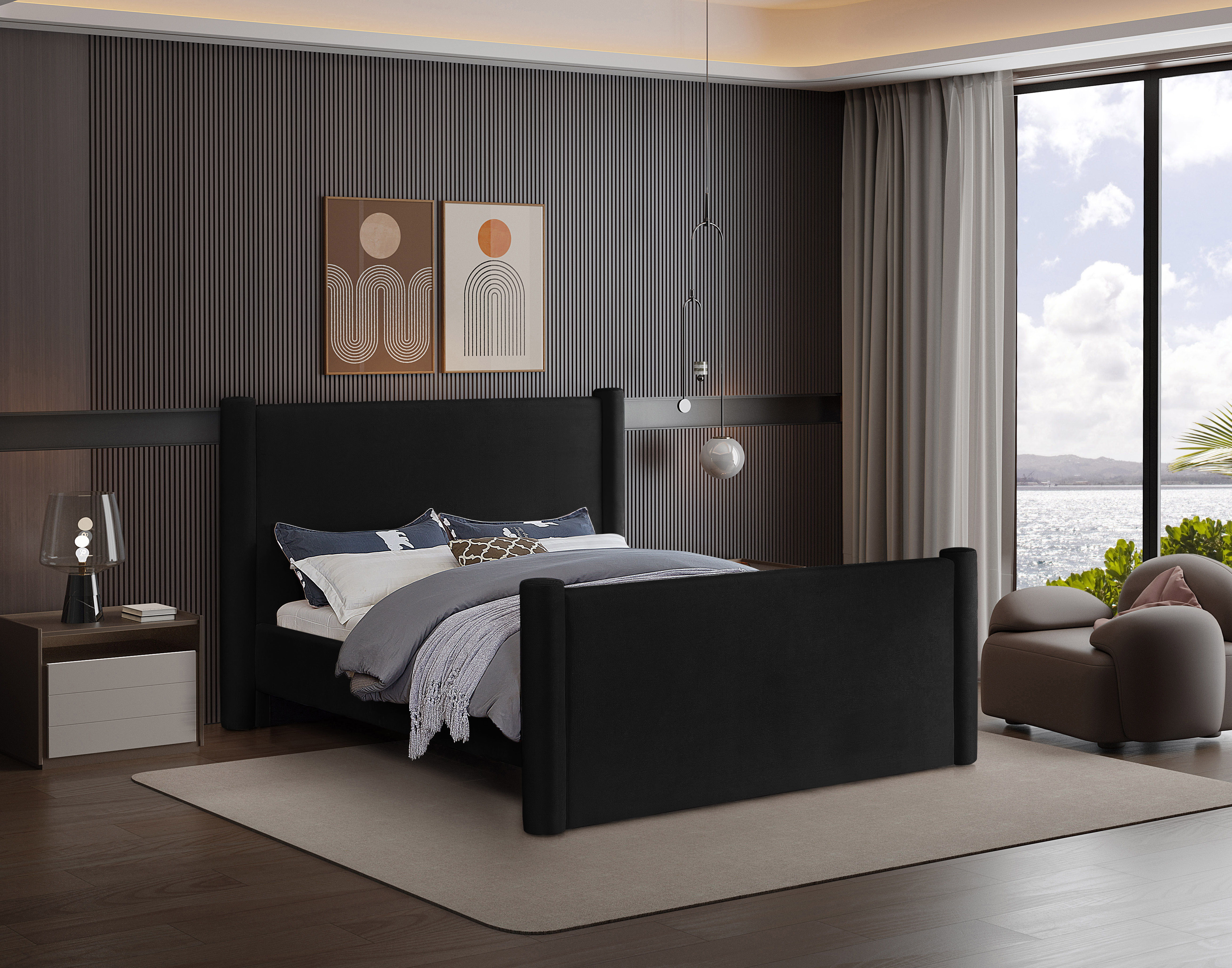 Elias - Velvet Queen Bed - Black