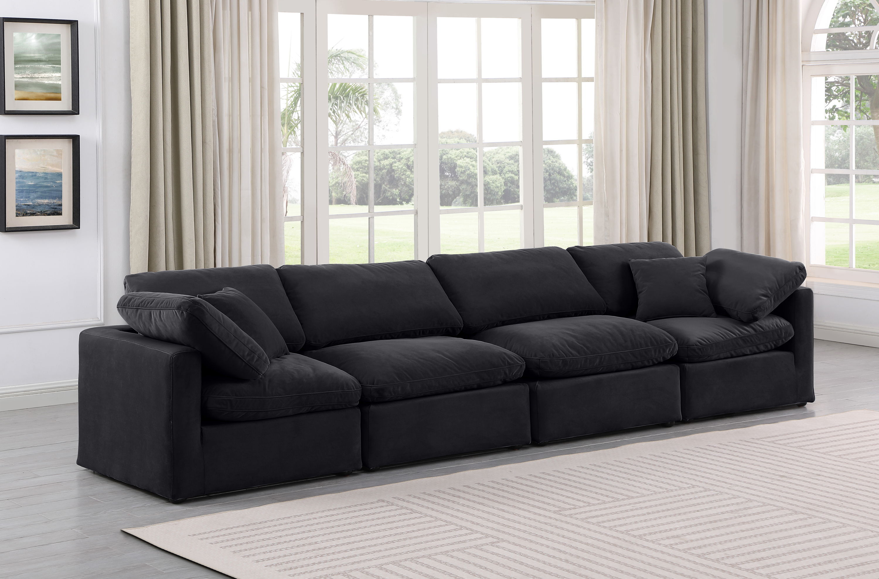 Indulge - Velvet 4 Piece Modular Sofa - Black