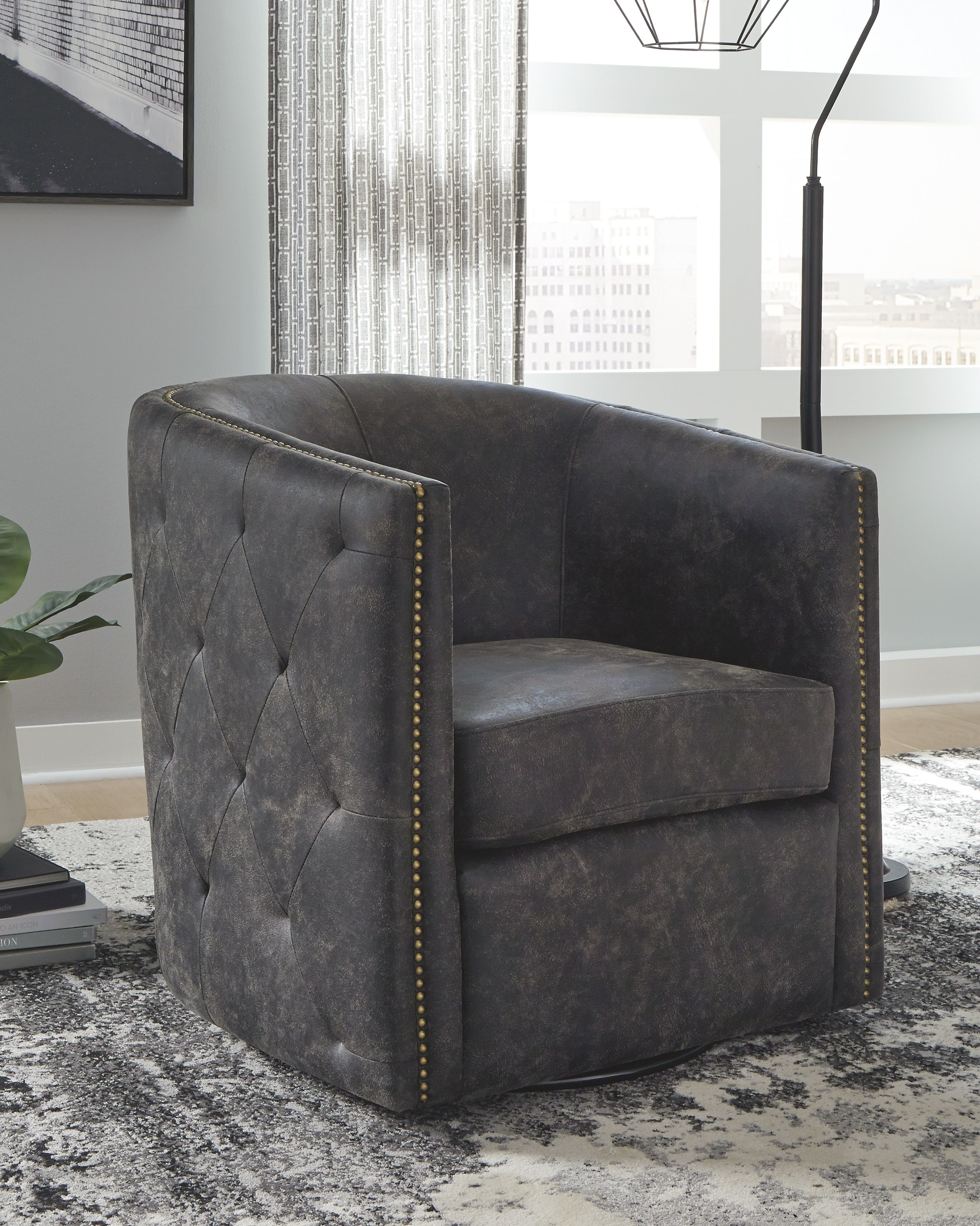 Brentlow - Swivel Accent Chair - Distressed Black