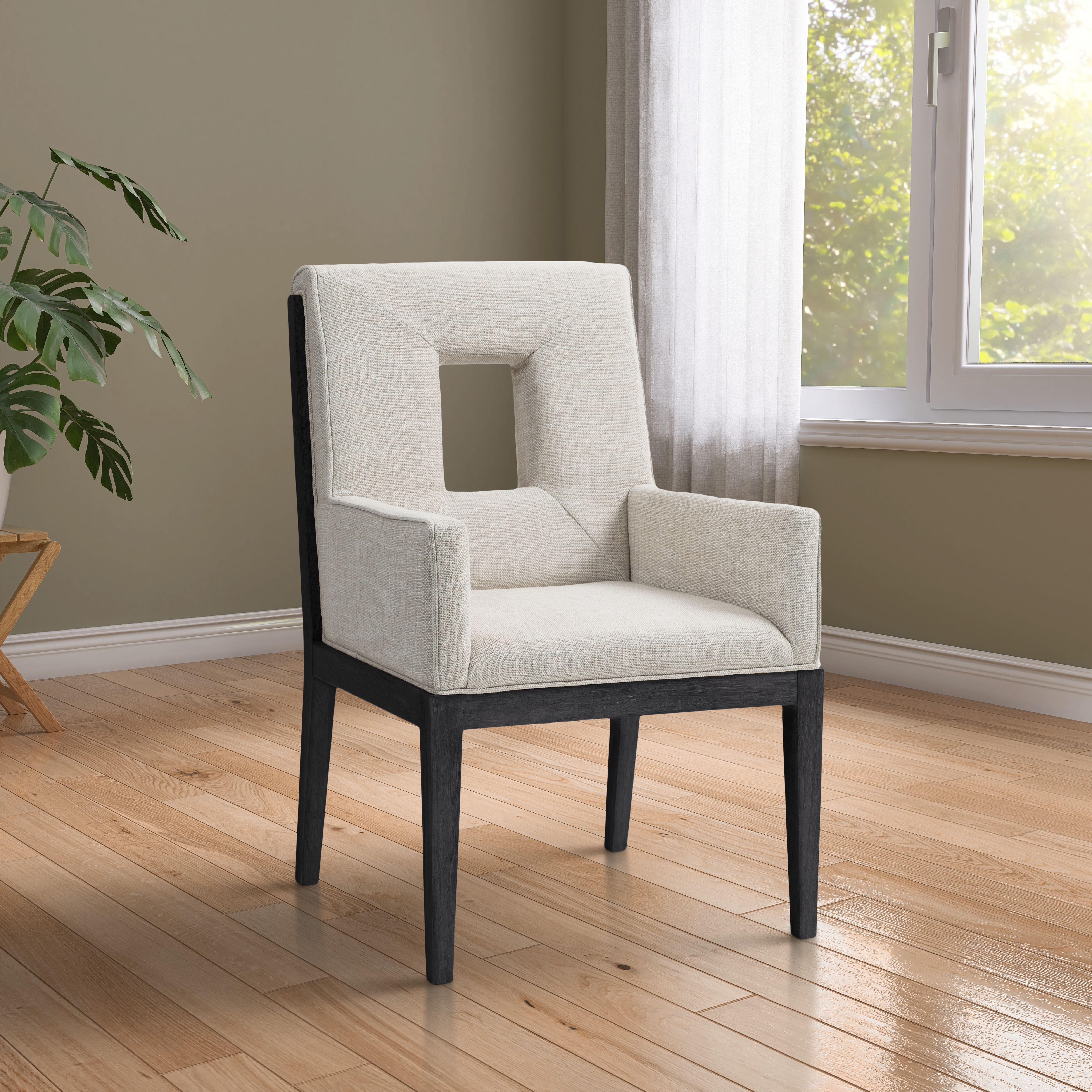 Gwendolyn - Dining Arm Chair With Black Frame - Cream