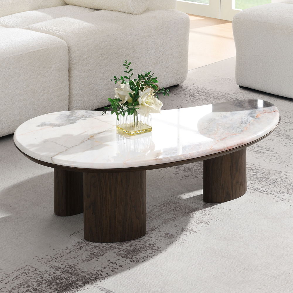 Hanale - Coffee Table With Marble Top - Natural / Brown, beige