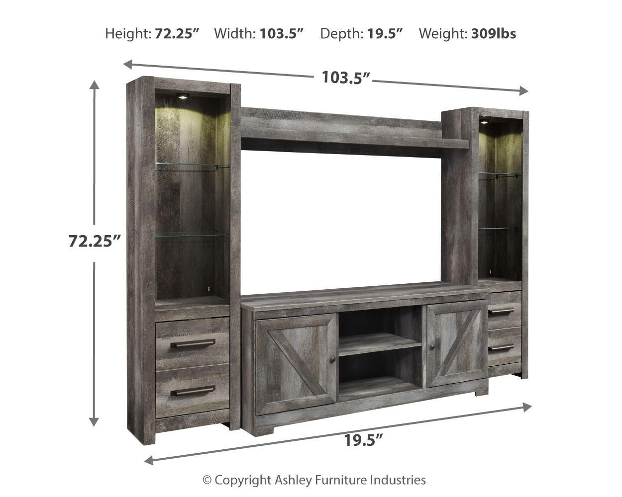 Ashley Furniture Wynnlow - 4 Pc. - Entertainment Center - 63" TV Stand - Gray - Image 7
