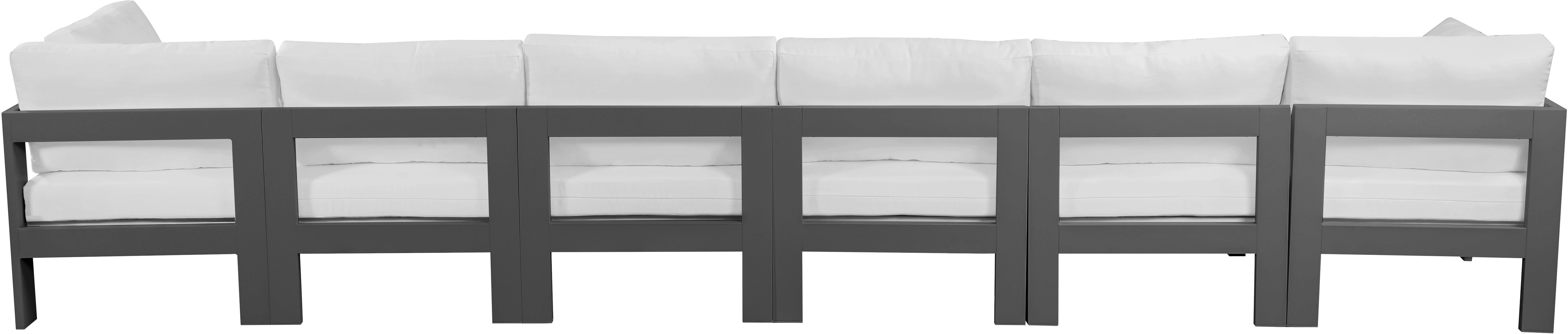 Nizuc - Outdoor Patio 6 Piece Modular Sofa With Gray Frame - White